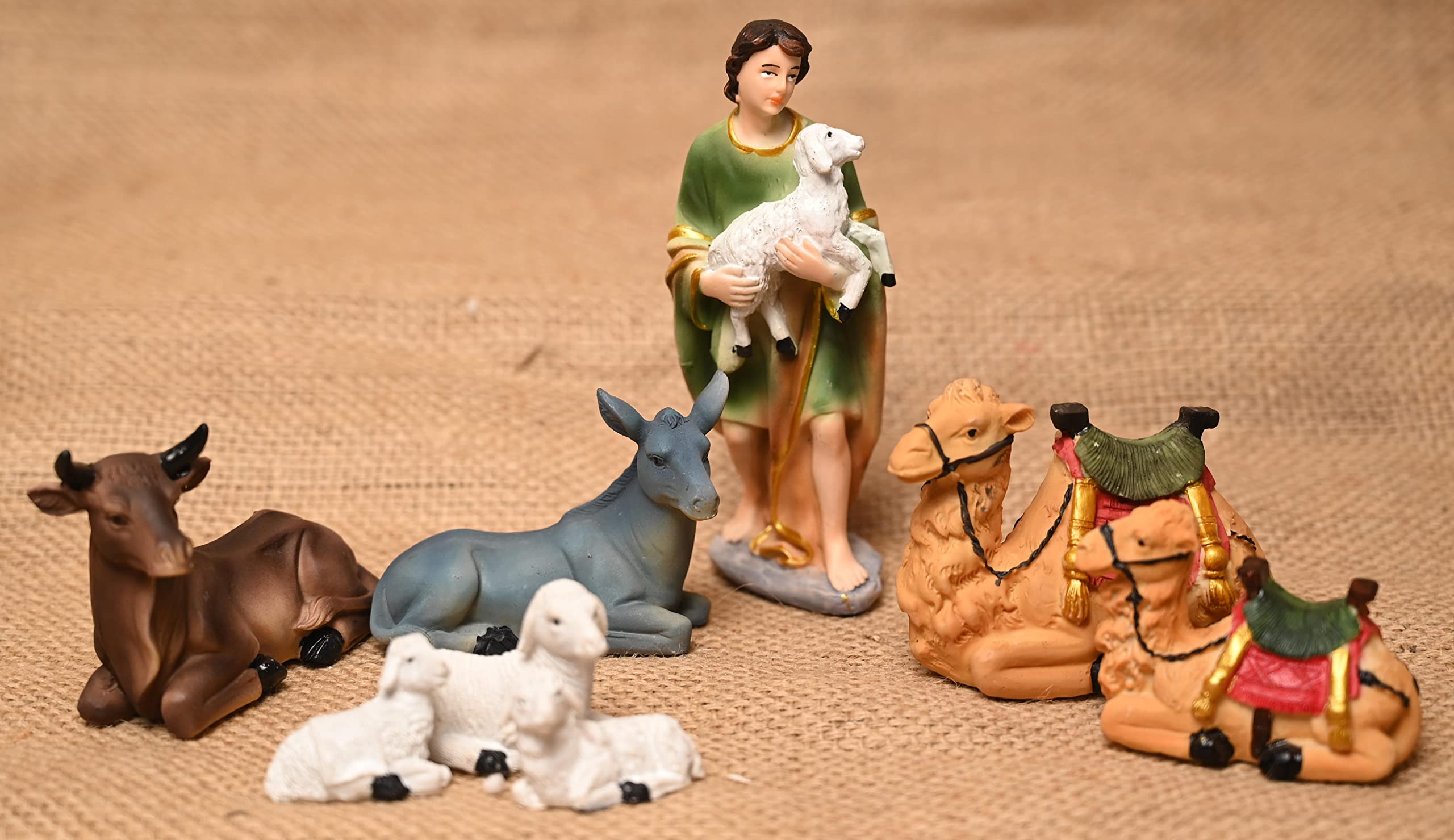 Karighar Resin Animals With The Shepherd For Christmas Nativity Scene, Crib Decoration, Kudil Set, Various Other Decoration And 