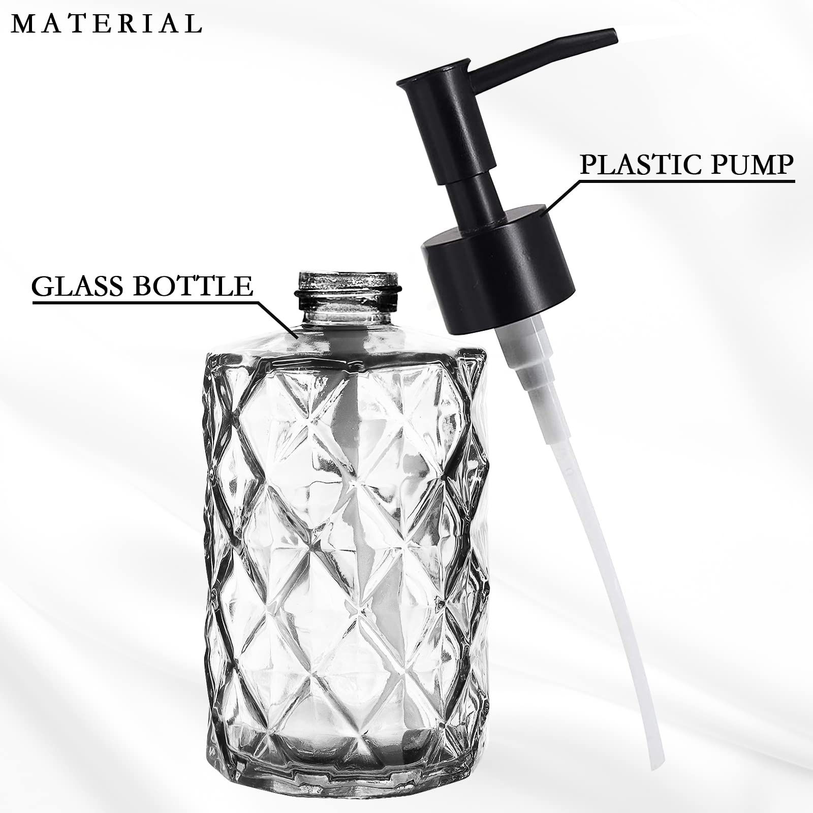 Glass Soap Dispenser with Black Pump  Bathroom Soap Dispenser Set(2 Pack  11Oz.) Premium Thick Soap Pump Bottles  Refillable Kitchen Liquid Soap Bottle for Hand Sanitizer  Lotion (Clear  Black Pump)