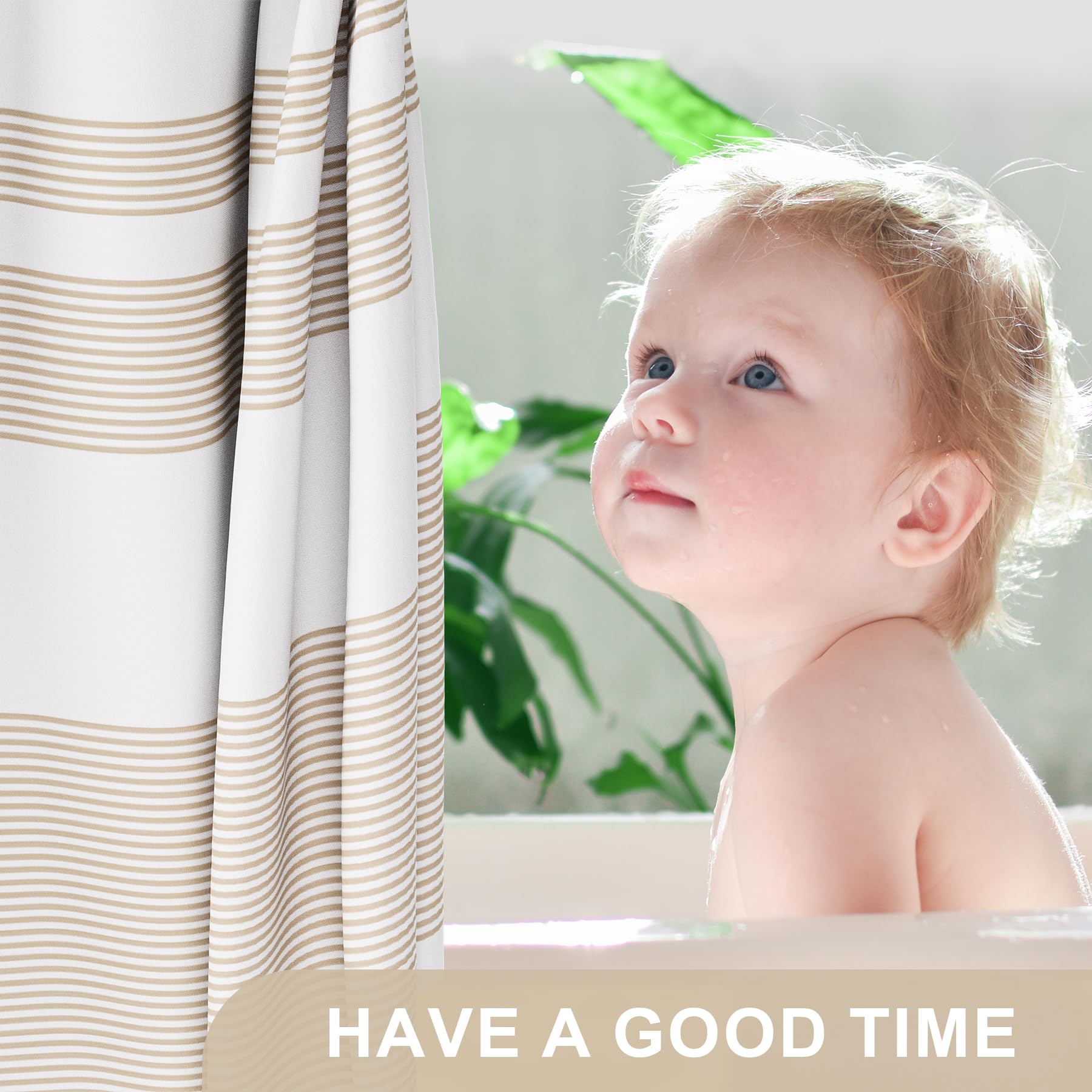 Amazerbath Neutral Shower Curtain, 72X72 Washable Cloth Light Tan Shower Curtain With 12 Shower Curtain Hooks, Fabric Khaki And