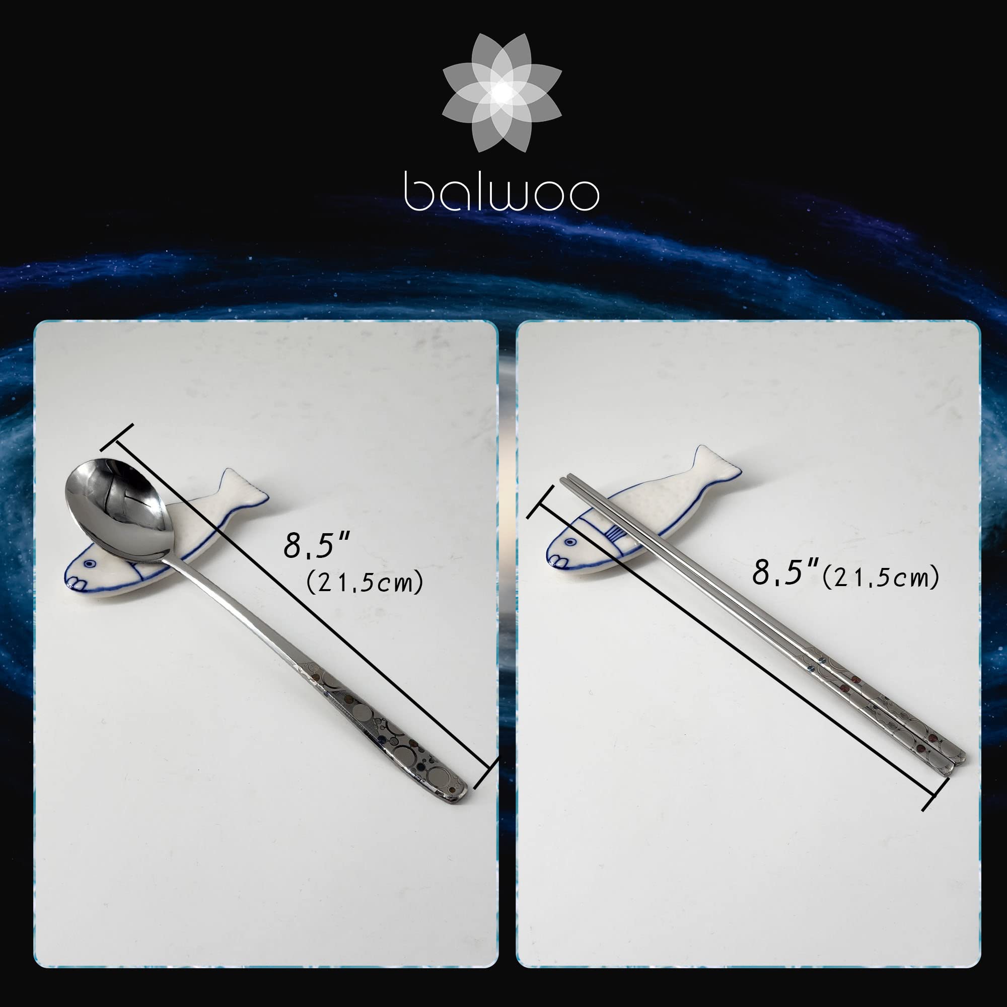 Balwoo [5 Sets][Made In Korea] Sticky Korean Style Rice Spoon Chopsticks Set 430 Stainless Steel Soup Spoon Ramen Noodle Chopsti