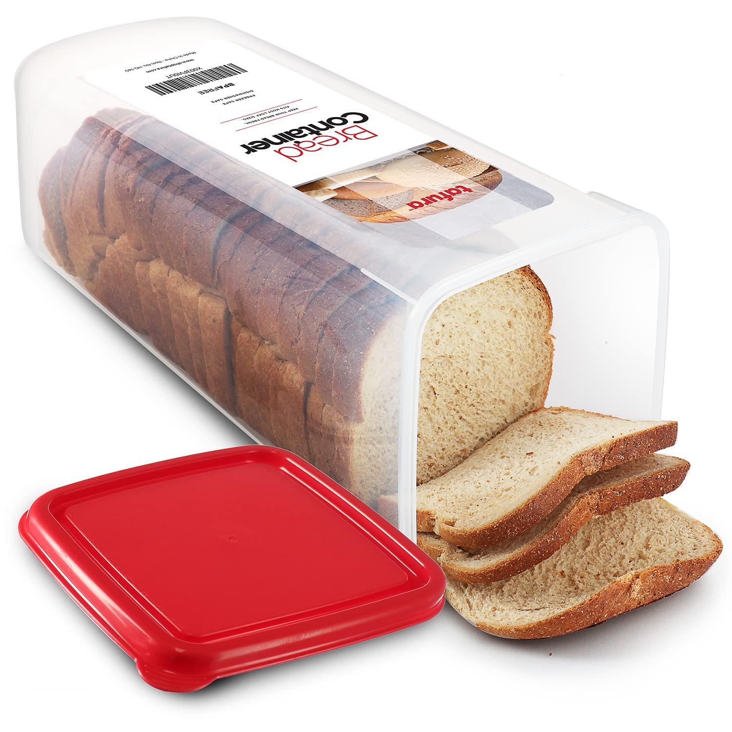 Tafura Bread Container | Bread Storage Container | Plastic Bread Box | Bread Loaf Keeper With Red Lid | Bread Saver Dispenser, B