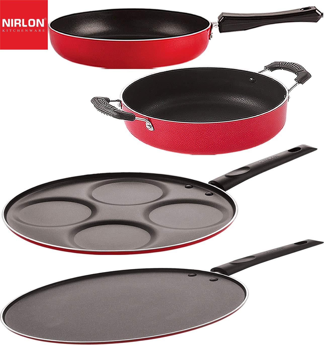 Nirlon NonToxic Oil Free NonStick Cookware Essential Combo Set Of 4 Pieces With Bakelite Handle (Fp12_Up4_St12_Cs24)