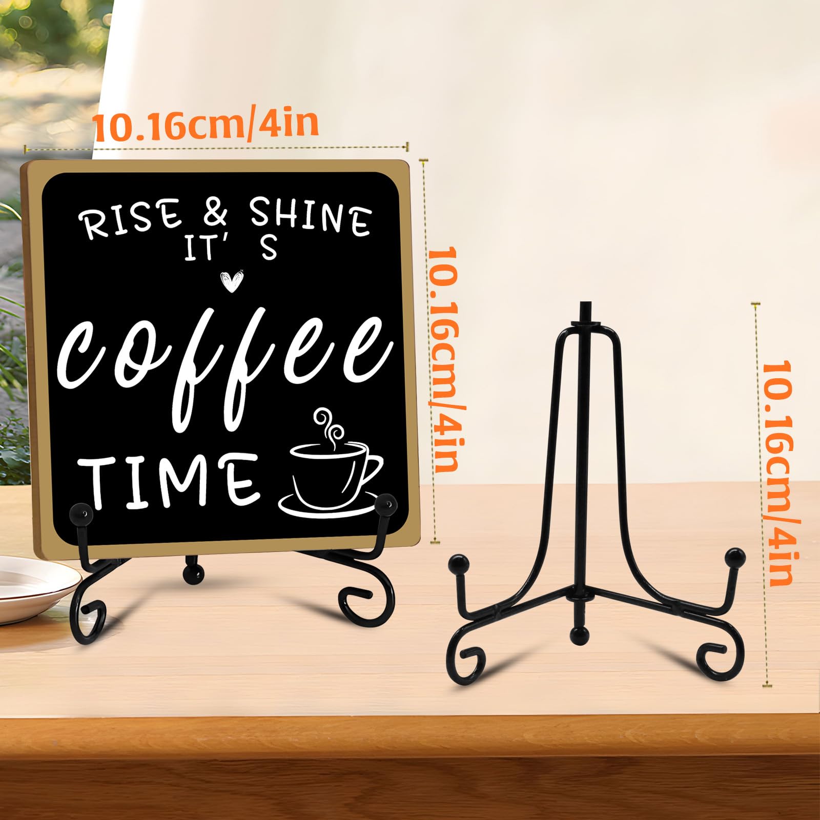 Wooden Coffee Bar Sign Coffee Bar Decor, Coffee Bar Decorations Black and White with Iron Stand Bar Tabletop Shelf Accessories,