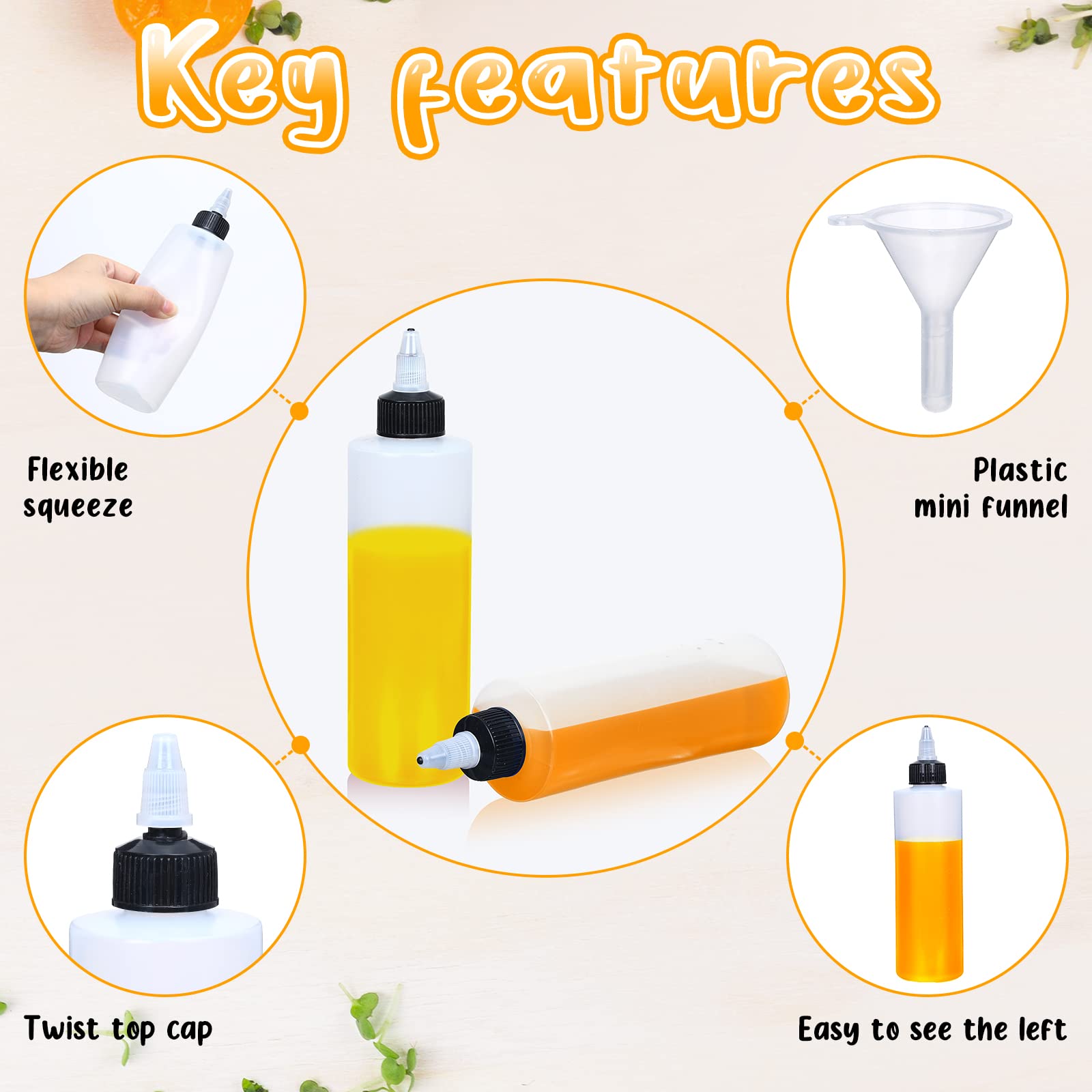Eccliy 50 Pack 8.5 Oz Plastic Squeeze Condiment Bottles With Twist On Cap Lids, Sauce Squeeze Bottle Multipurpose Squirt Bottles