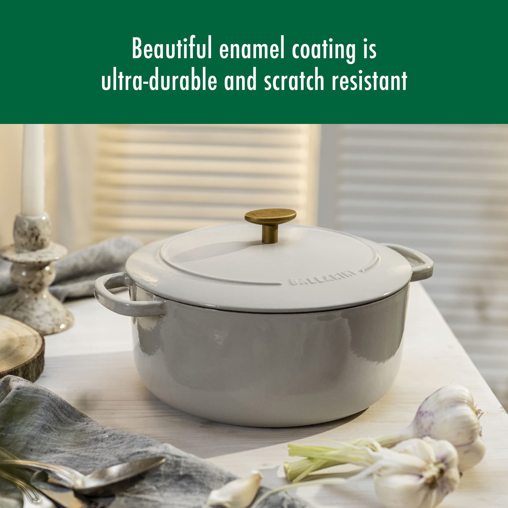 Ballarini Bellamonte Cast Iron Dutch Oven With Lid 4.25-Qt, Serves 4-4, Crema White
