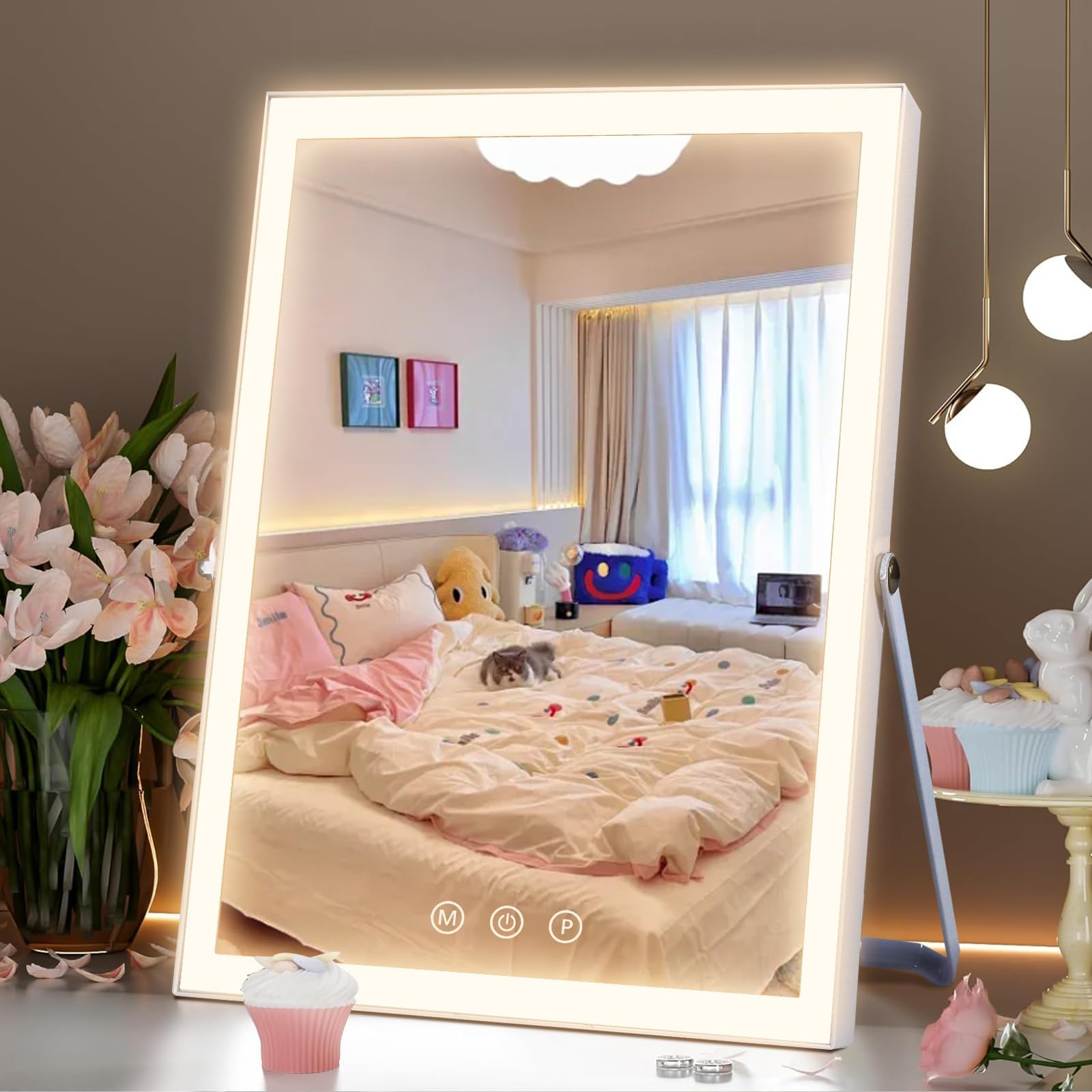 Vanity Mirror With Lights,10''X12'' Lighted Makeup Mirror, 3 Colors Dimmable, 360 Degree Rotation Makeup Mirror With Lights, Dua