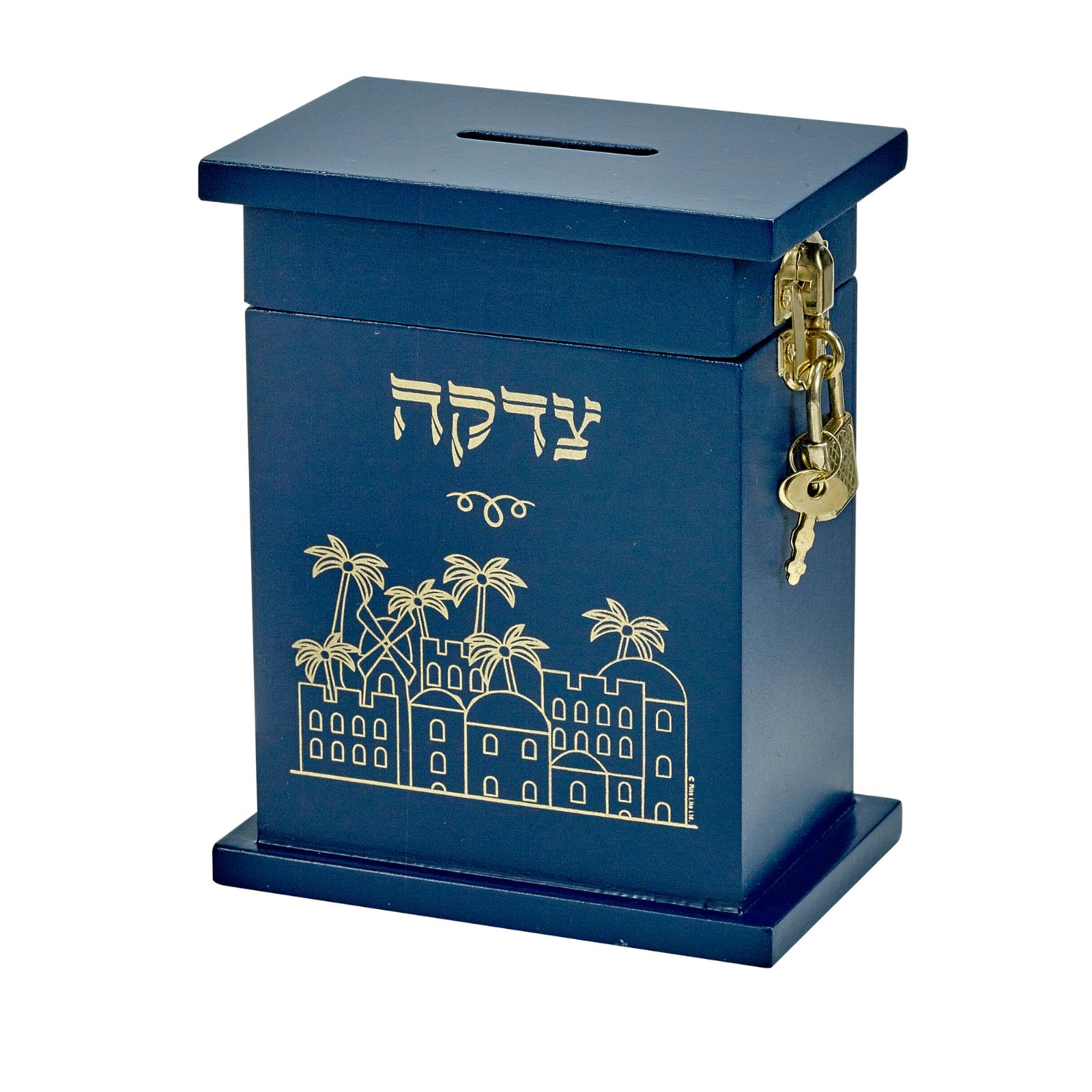 Rite Lite Blue Enameled Wood Tzedakah Box - For Kids and Adults Alike Shabbat Enameled Blue Wood Charity Box 5.50 h