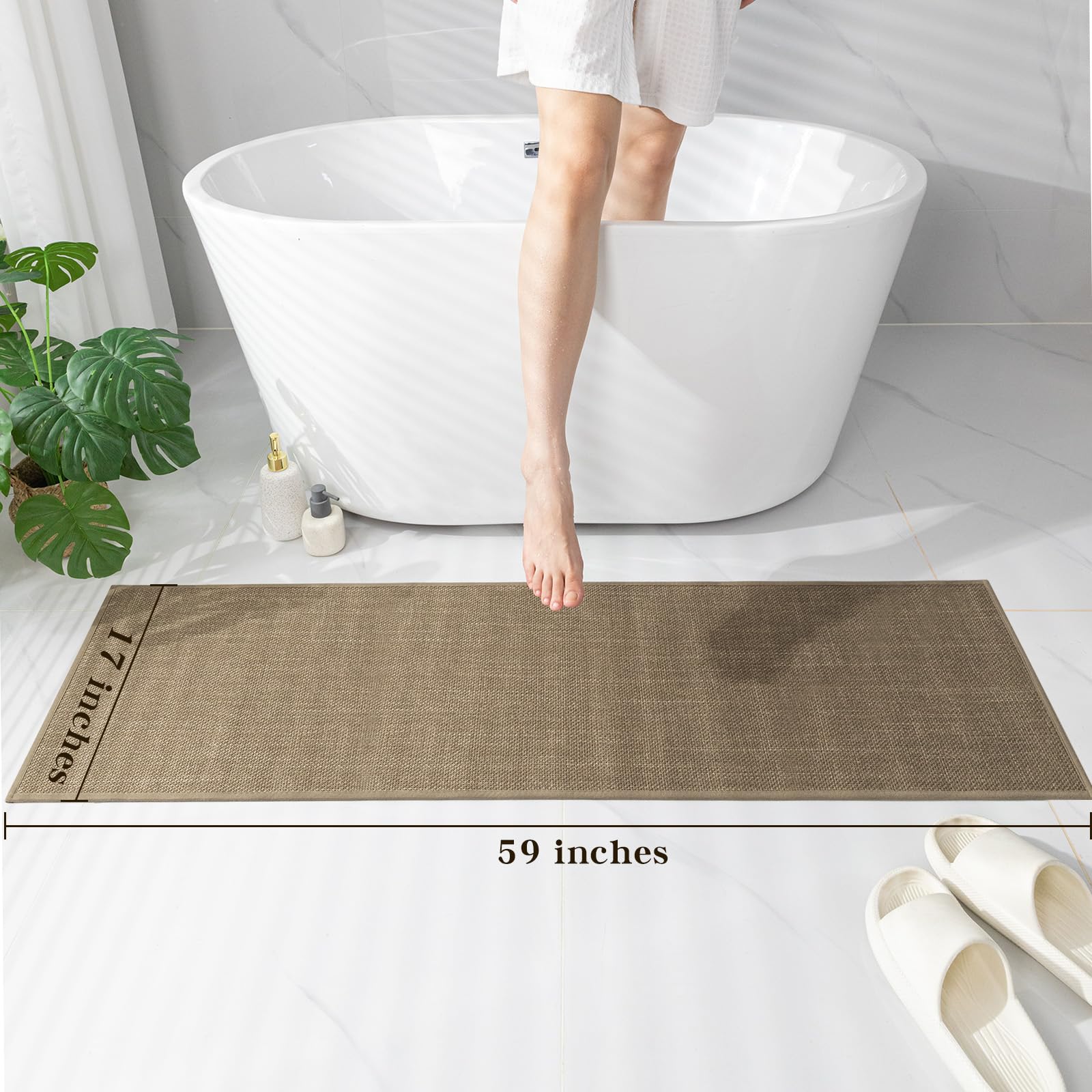 Chakme Bathroom Rugs Mat 59X17, Ultra Thin Non Slip Bath Mat Runner Quick Dry Absorbent Bath Mat For Bathroom Floor, (Dark Beige