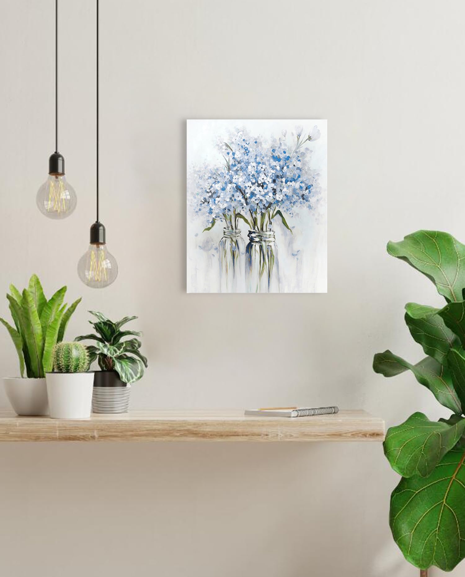 Ypy Blue Flowers Canvas Wall Art: Abstract Bouquet In Vase Artwork Prints For Teen Girl Bedroom Blue Floral Picture Poster Bathr