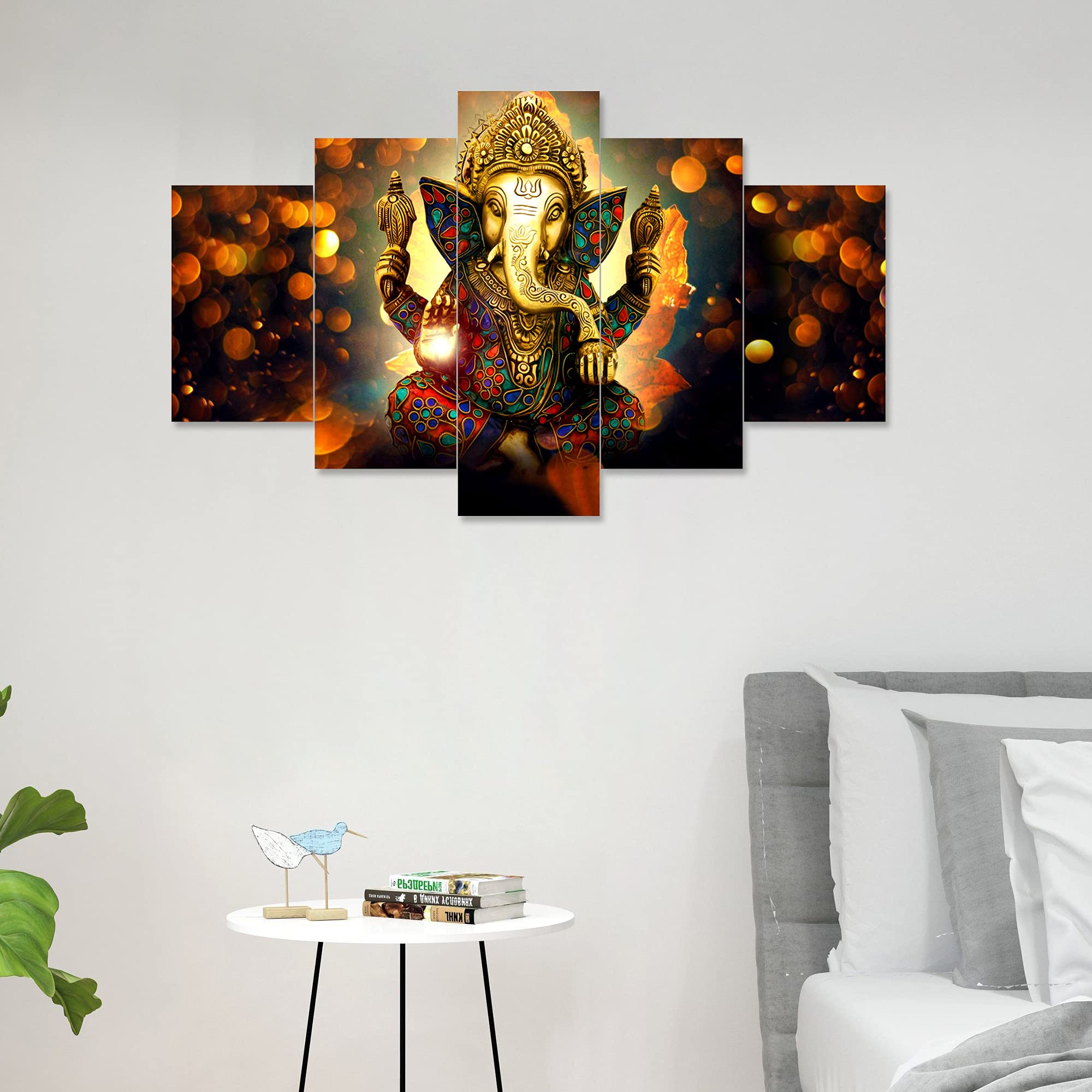 Saumic Craft Set Of 5 Ganesh Ganesha 3D Framed Uv Coated Painting for Wall Decoration for Home Decor Decortations And Gifting Wi