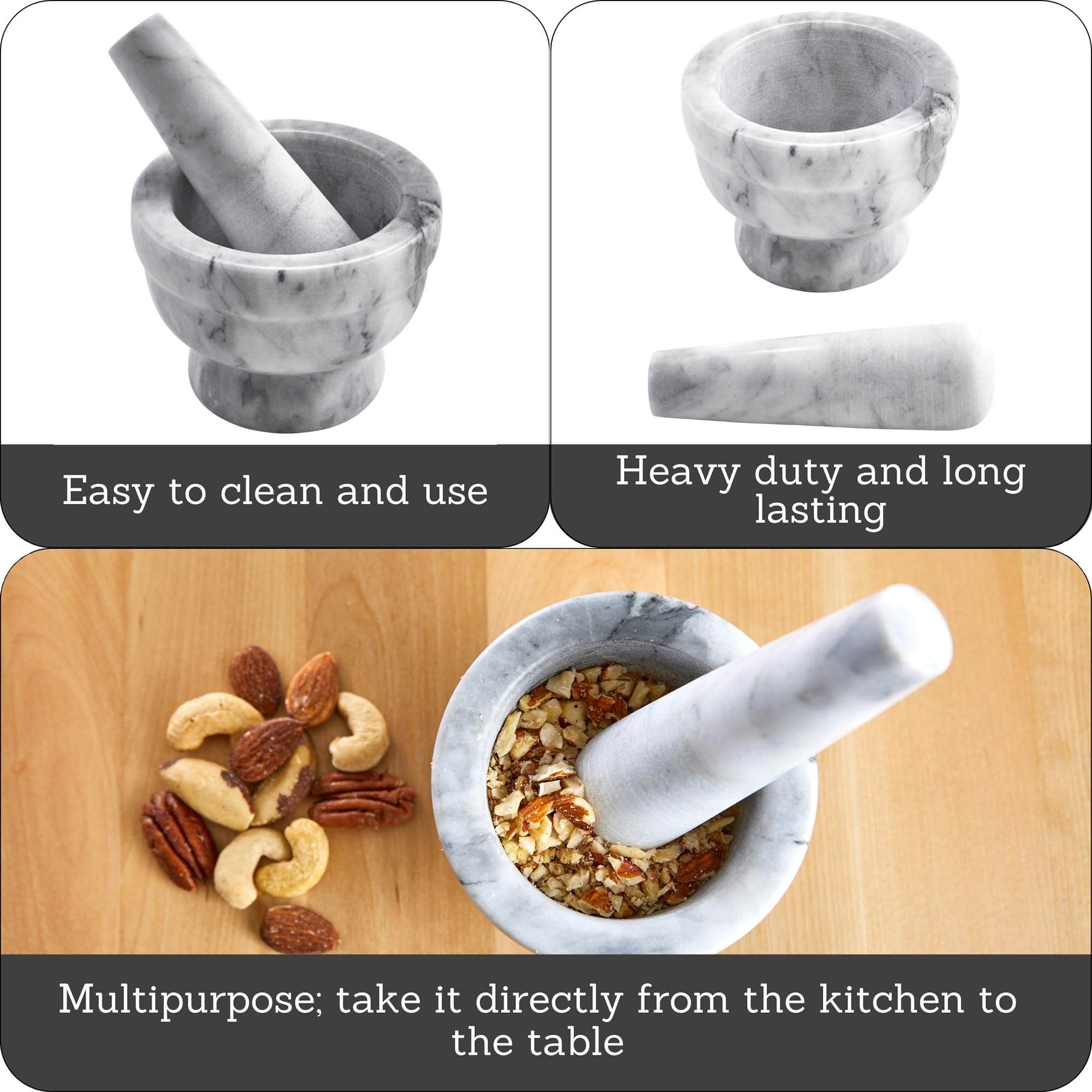 Imusa 3.8" Small Marble Mortar and Pestle - Durable Grinding Tool for Spices and Herbs, Model MEXI-2020