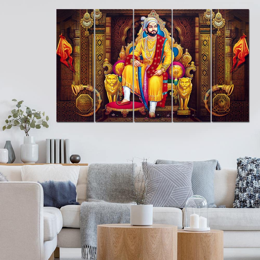 Maxstone Improve Your Place Nylon Chhatrapati Shivaji Maharaj Wall Painting With Multiple Frame (Multicolour , 30X50 Inch , Larg
