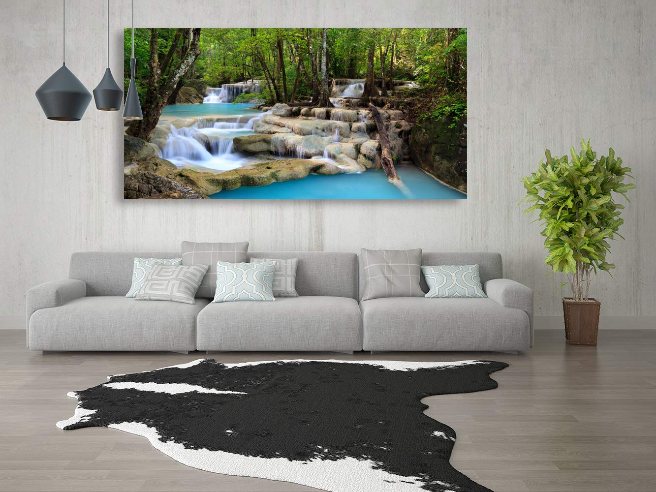 S01574 1 Panels Wall Art Tropical Beautiful Waterfall Prints Light Green Forest Natural Landscape Picture Canvas Paintings Scene