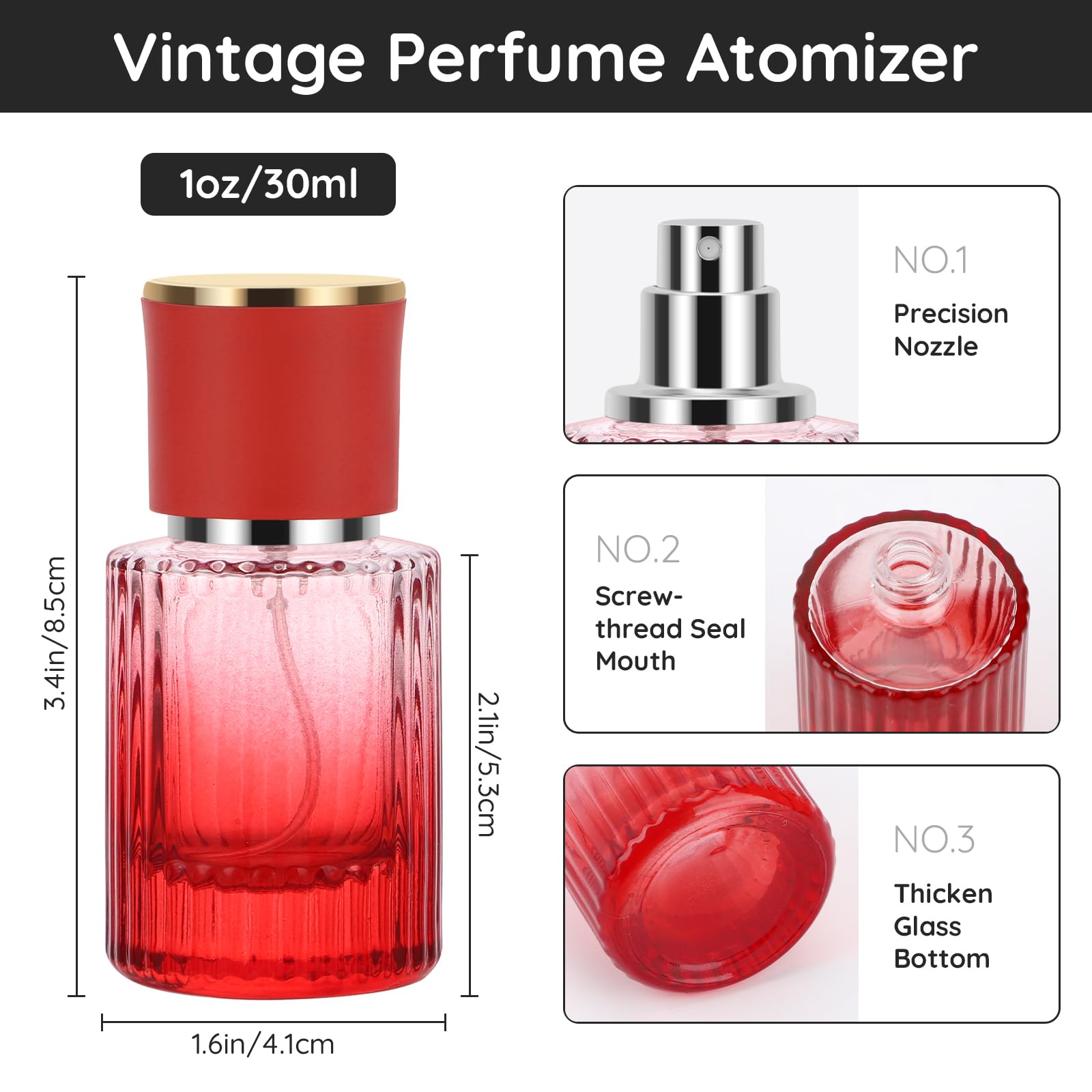 Segbeauty 1Oz Perfume Spray Bottle, 30Ml Red Vintage Refillable Perfume Bottle Glass Sprayer Bottles For Women, 2Pcs Large Cosme