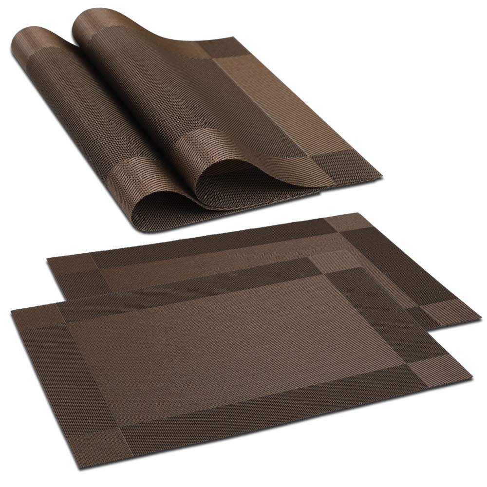 Homedge Placemat, 6 Pcs Of Non-Slip Heat Resistant Pvc Place Mats, Washable Vinyl Placemats - Brown
