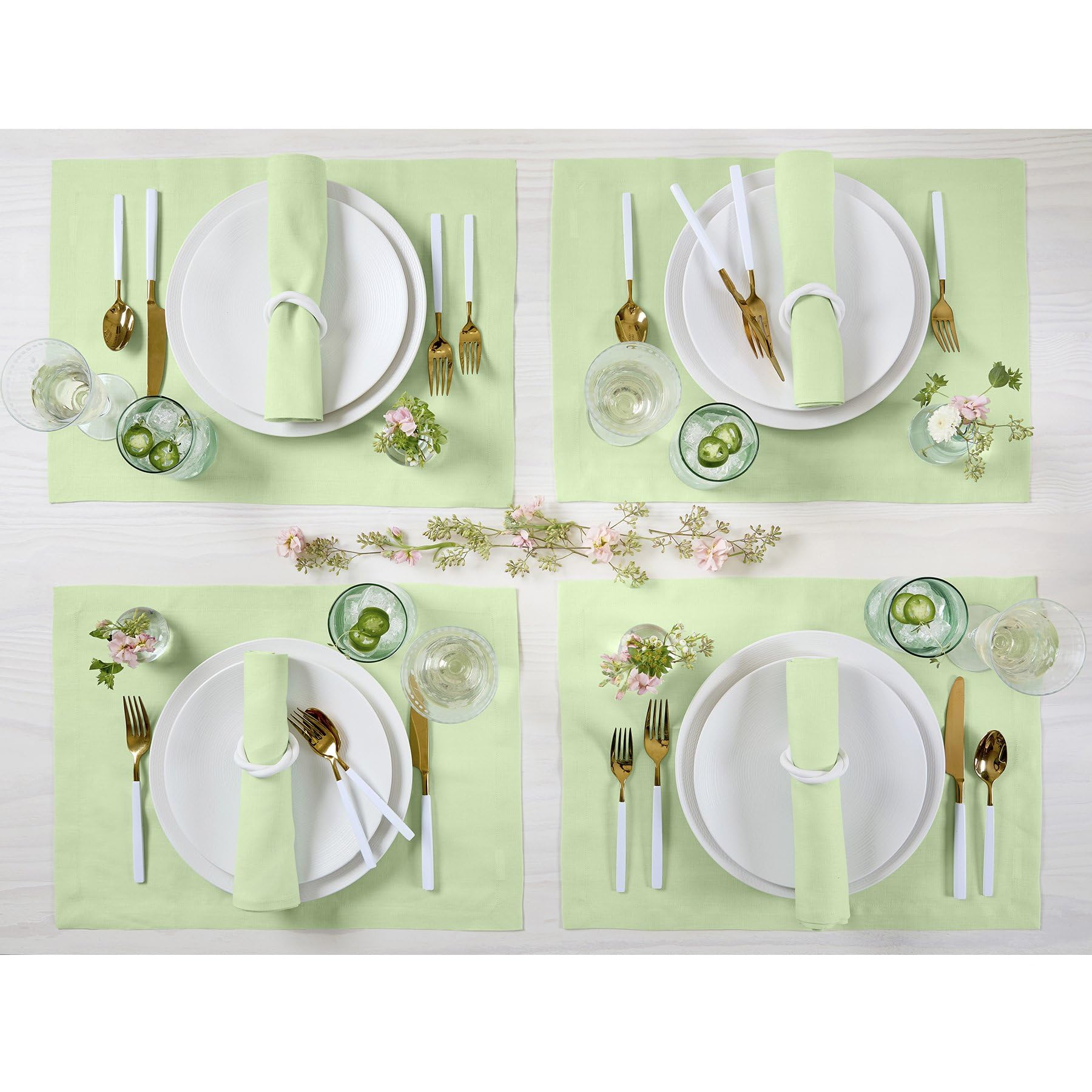 Solino Home Linen Placemats 19'' L X 14'' W Inch - 100% Pure Linen Pastel Green Cloth Placemats Set Of 4 - Fete, Washable Fabric
