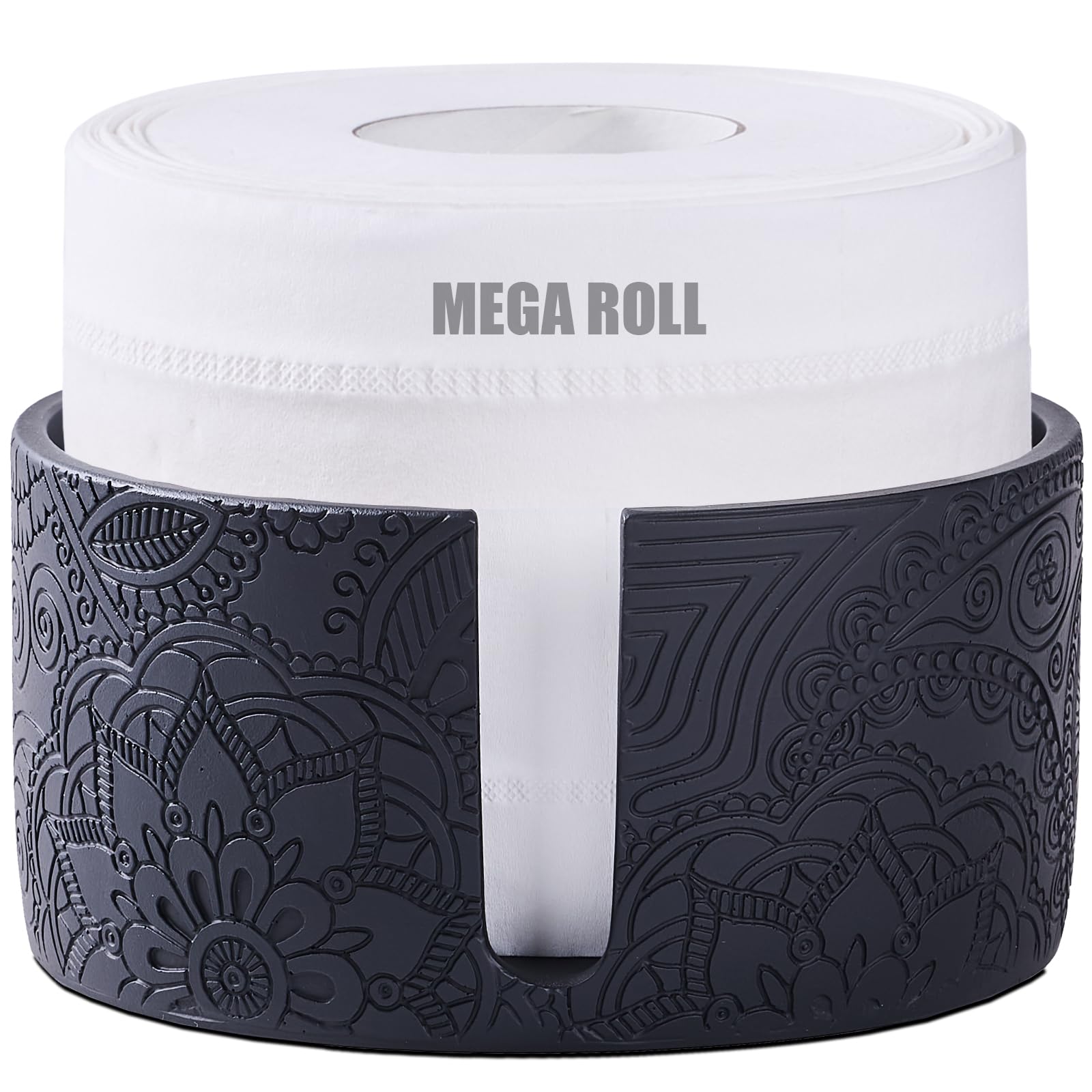 Black Boho Flowers Carved Toilet Paper Holder Stand For Bathroom Countertop Or Floating Shelves,Toilet Top Decorative Roll Organ