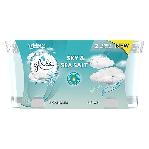 Glade Candle Jar, Air Freshener, Sky & Sea Salt, 3.4 oz, 2 Count