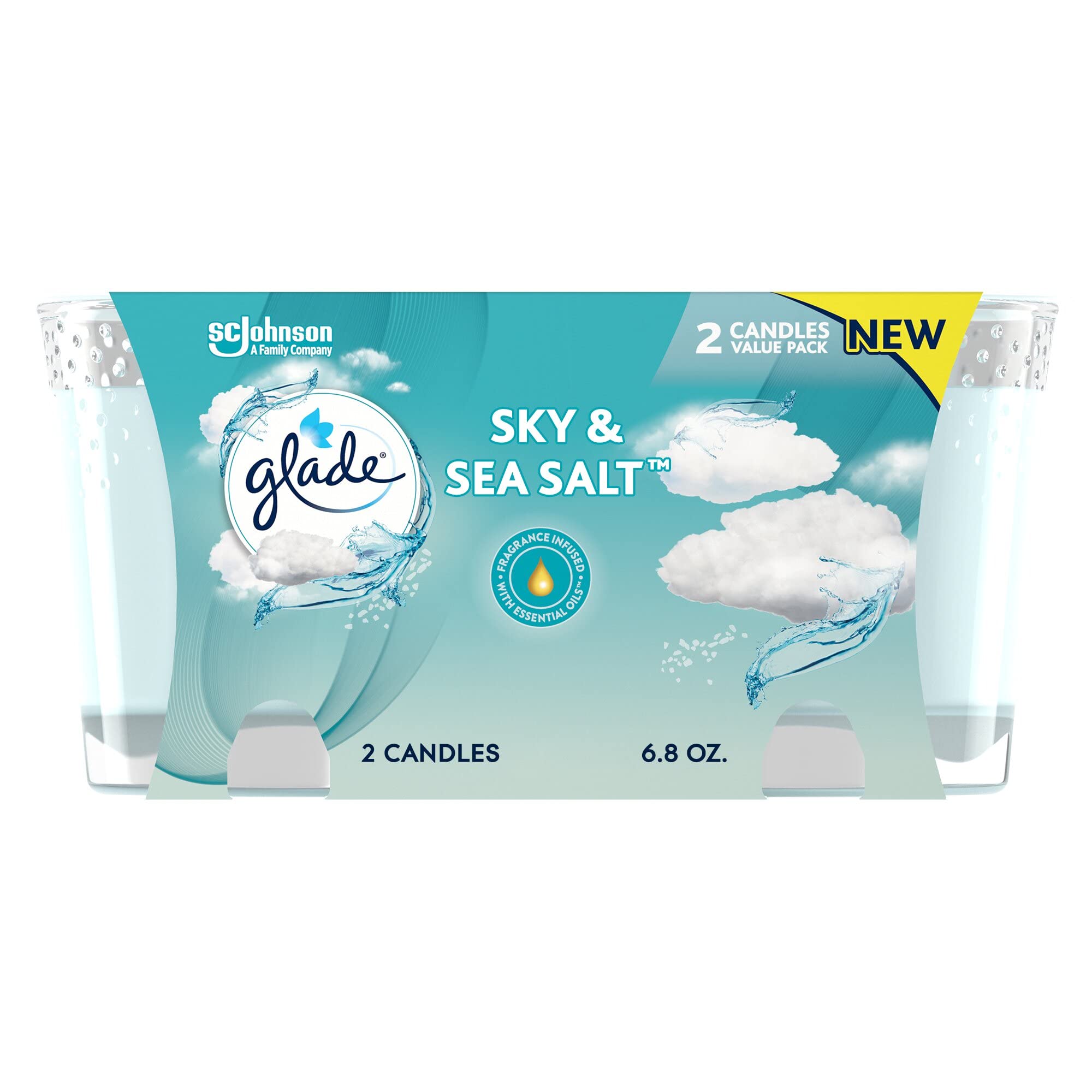 Glade Candle Jar, Air Freshener, Sky & Sea Salt, 3.4 oz, 2 Count