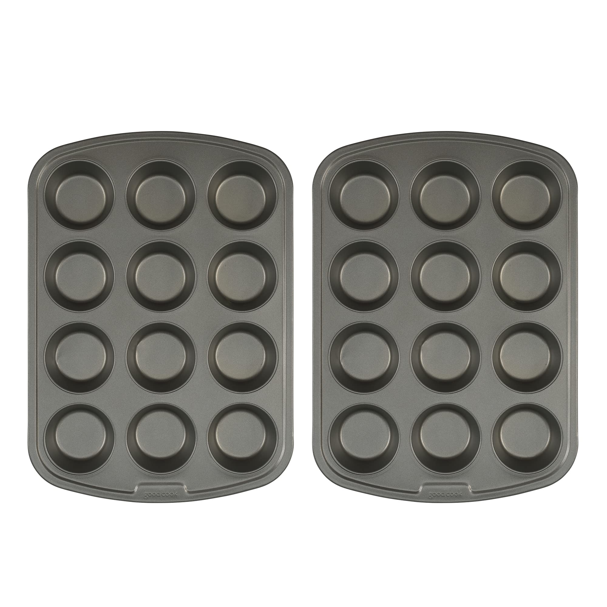 Goodcook Nonstick Steel 12-Cup Muffin Pan, Gray, Set Of 2 (42042)