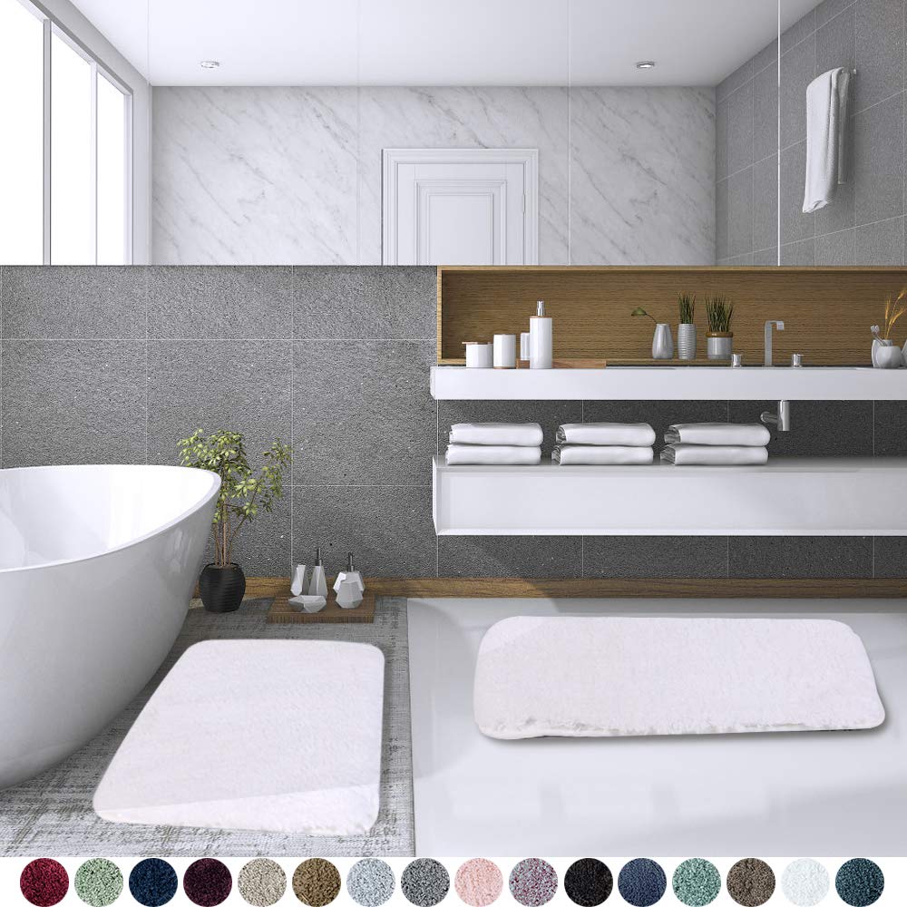 Walensee Shaggy 2 Piece Bath Rug Set, (20 X 32, 2 Pack Set, White) Bathroom Rug Set Bath Mats For Bathroom Machine Wash/Dry Abso