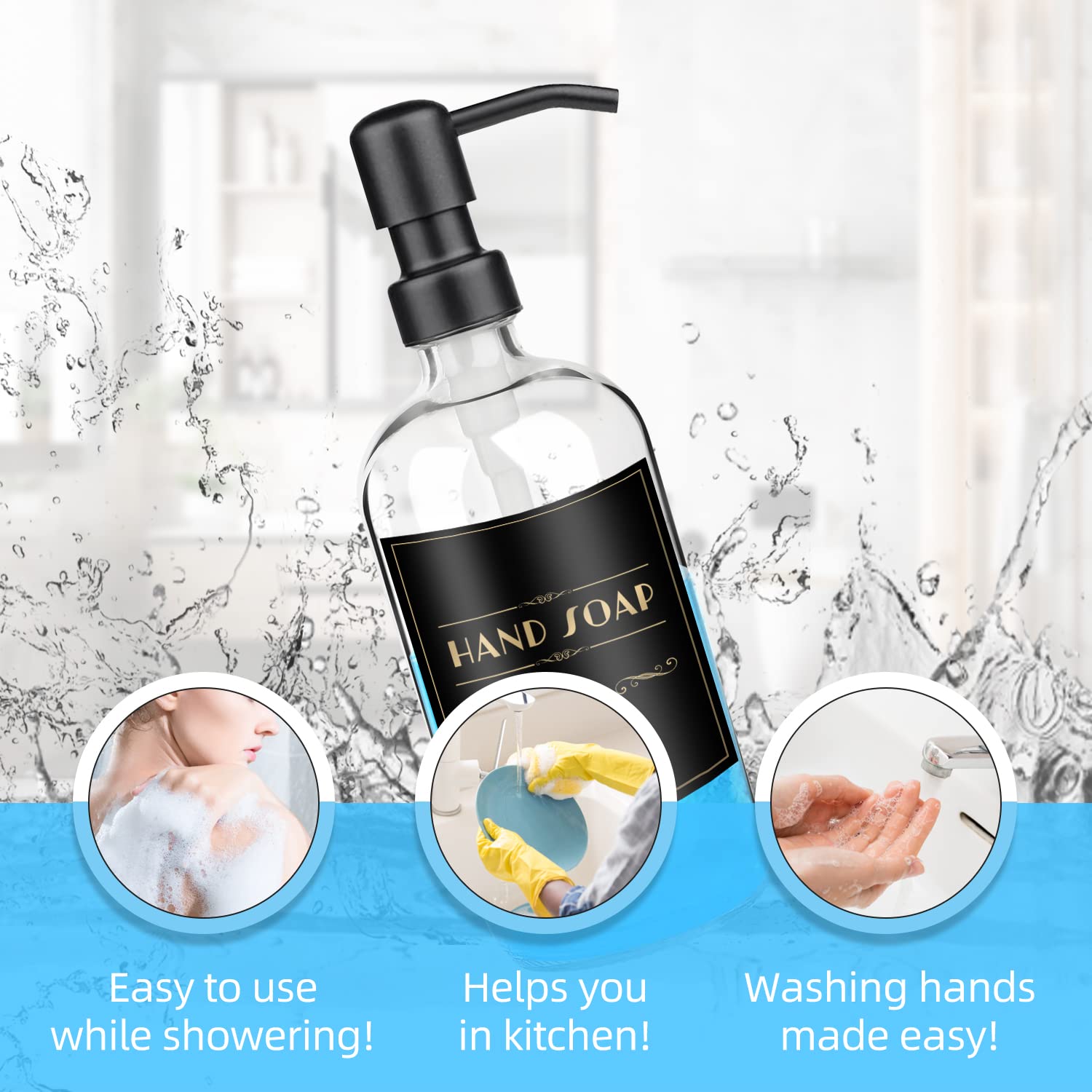 Arktek 2 Pack Glass Soap Dispenser - Clear Dish Soap Dispenser For Kitchen, Refillable Liquid Hand Soap Dispenser With Rust Proo