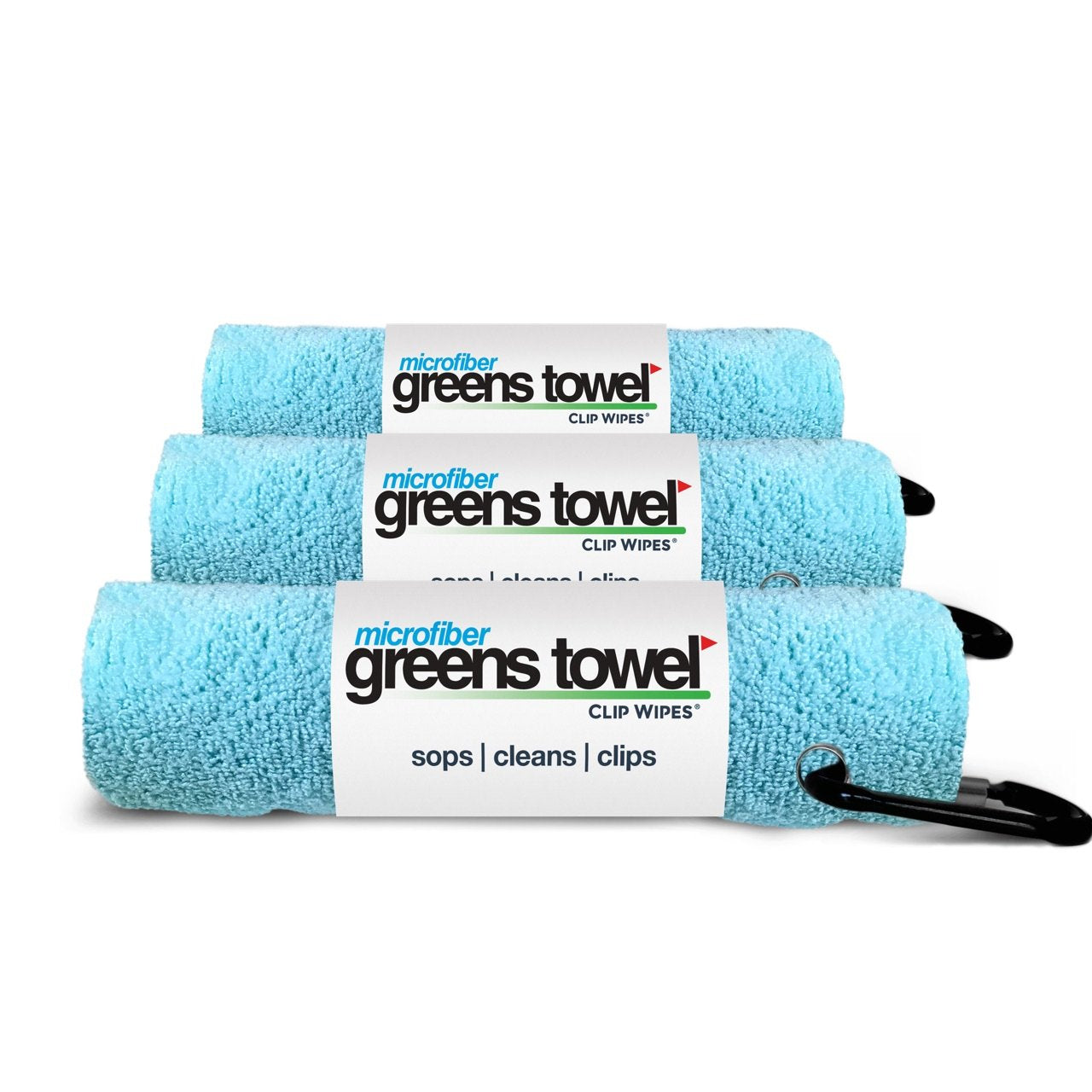 Greens Towel Caribbean Blue 3 Pack Golf Towel Set For Golf Bags With Clip, Plush Microfiber Nap Fabric, 16X16, The Original
