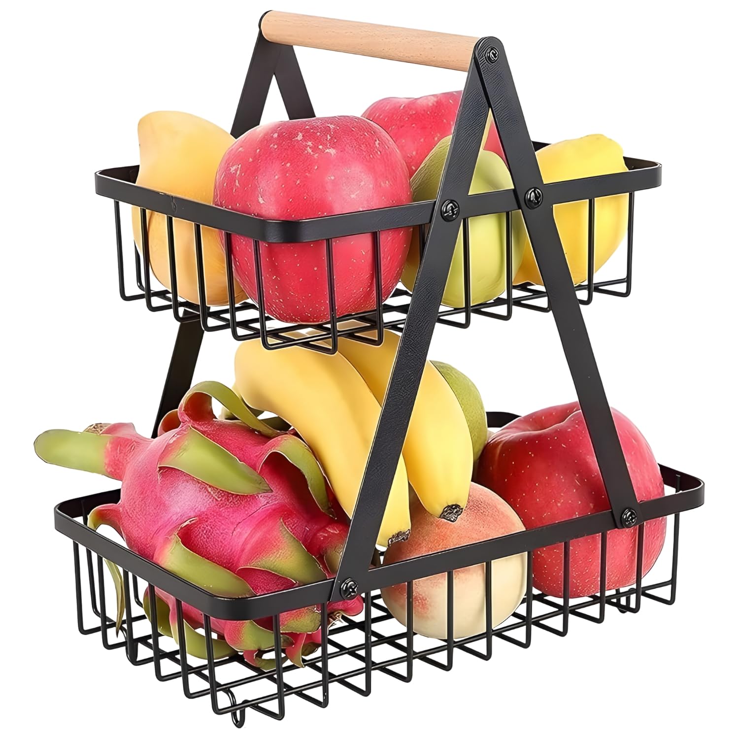 Foldable 2Tier Steel Fruit & Vegetable Basket For Kitchen Countertop | SpaceSaving Open Wire Fruit Stand & Vegetable Rack | He