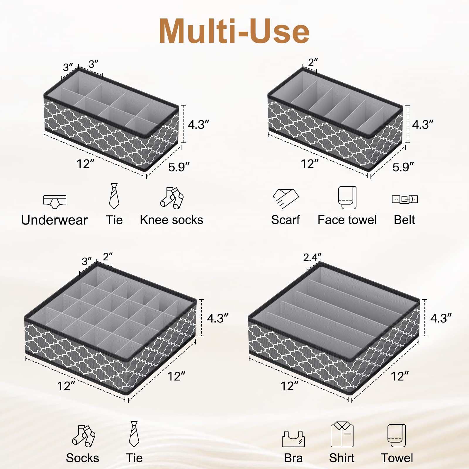 StorMiracle Organizer Divider, Foldable Closet Storage Organizer Basket, and Fabric Organization Bins for Clothes 6 Pack