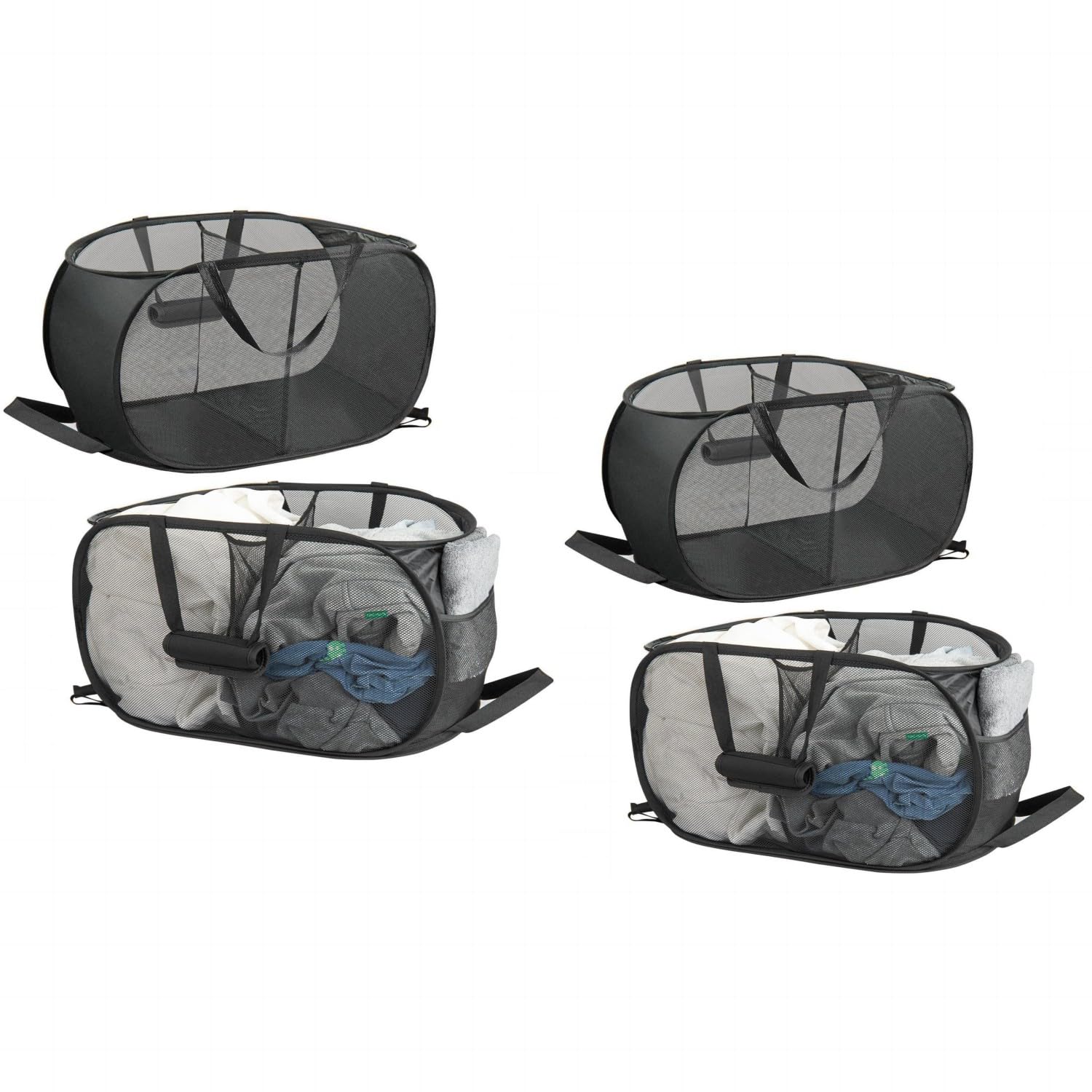 4 Pieces Collapsible Laundry Baskets Pop Up Mesh Laundry Hampers With Handle Soft Cushion And Side Pockets, Foldable Clothes Bas