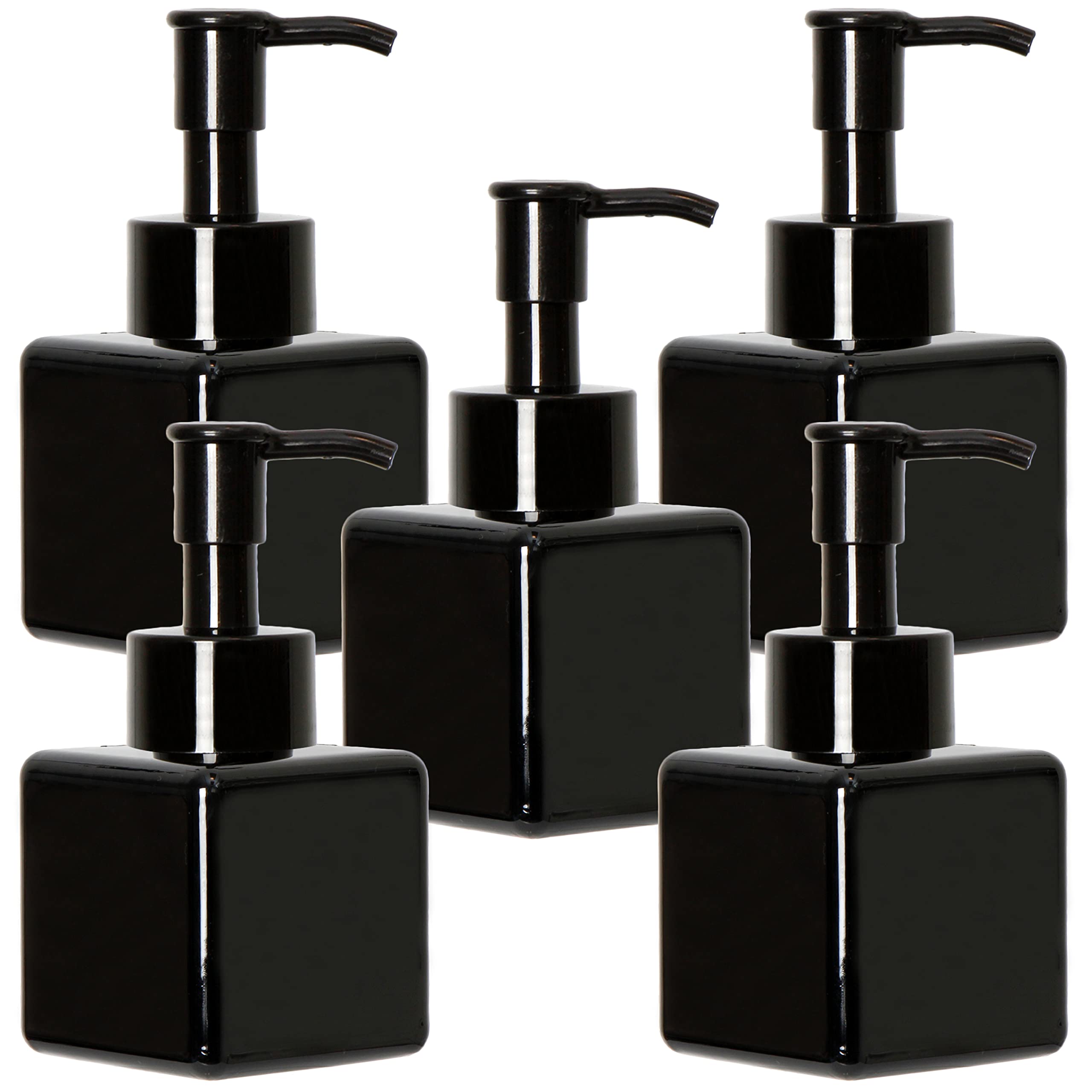 Youngever 5 Pack 4 Ounce Plastic Pump Bottles, Square Refillable Plastic Pump Bottles For Dispensing Lotions, Liquid Soap (Black