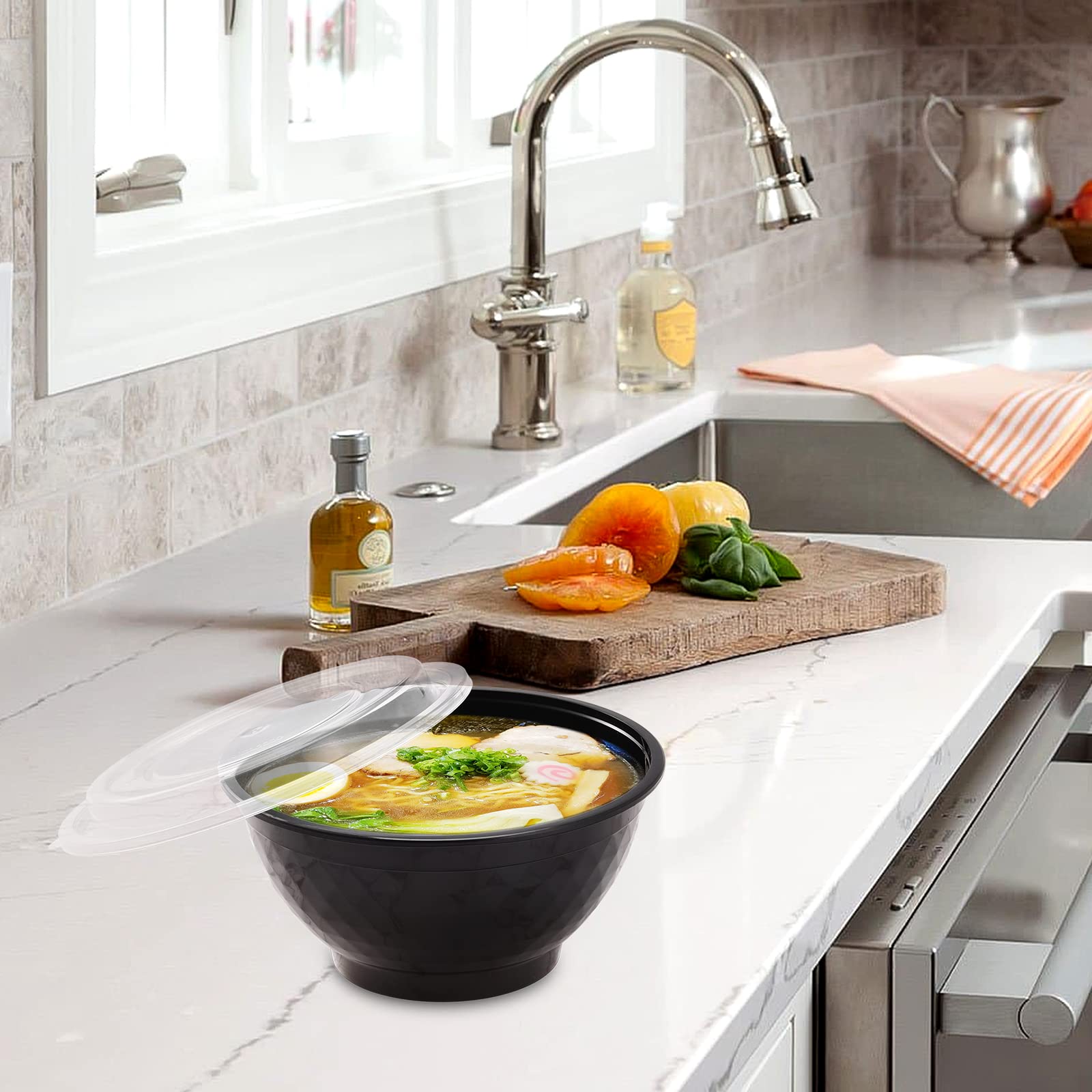 Kitchnmore 36Oz Extra-Thick Meal Prep Bowls With Lids, Plastic Containers With Clear Covers For Noodles, Poke Bowl, Salad, Soup