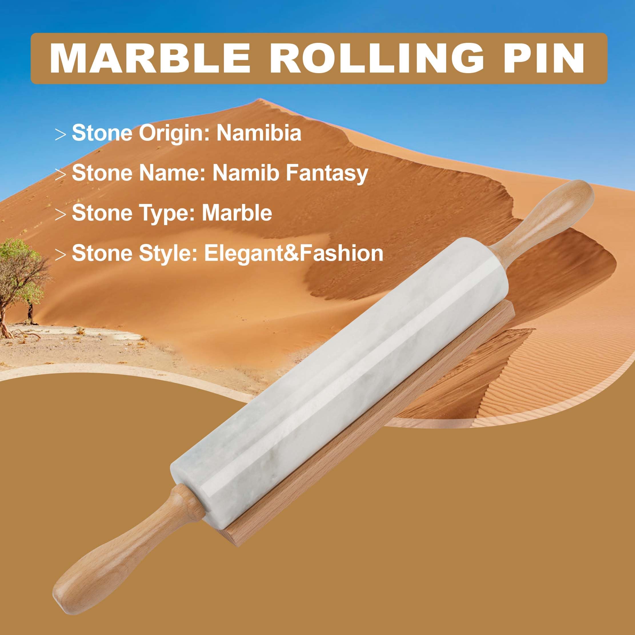 Koville African Natural Marble Rolling Pin, Non-Stick Polished Dough Roller, Pasta, Dumpling, Fondant, Pie Crust, Bread, Pizza D