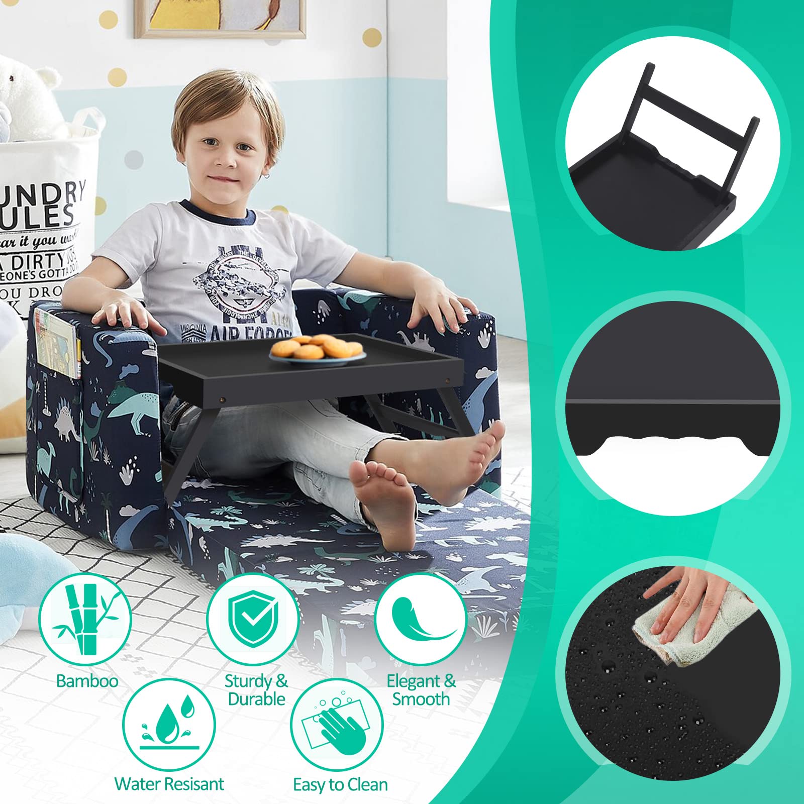 Artmeer Bed Tray Table With Folding Legs,Bamboo Breakfast In Bed For Tv Table, Laptop Computer Tray,Eating,Snack Tray(Black)