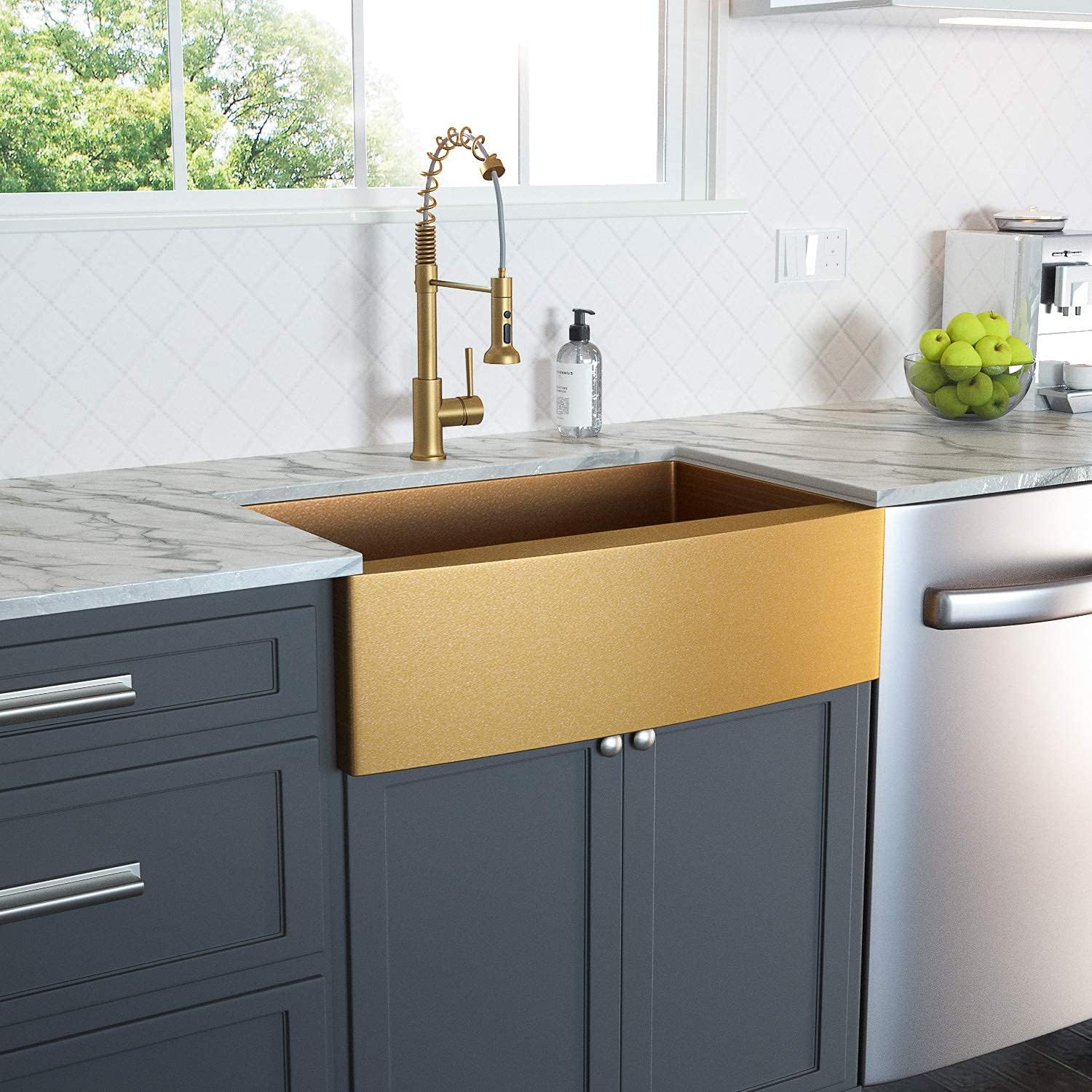 Lordear Gold Farmhouse Sink 36 Inch Kitchen Sink Apron Front 16 Gauge Matte Gold Stainless Steel Deep Single Bowl Farm Sinks Bas