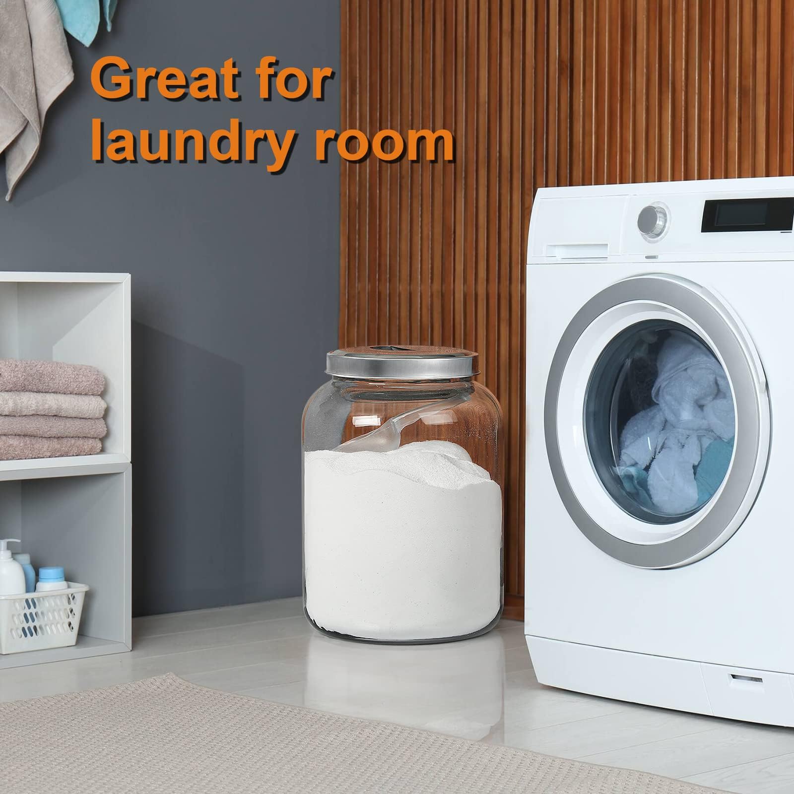 Daitouge Large Storage Glass Jars With Metal Lids, 5.5 Gallon (21000 Ml) Canisters - Super Wide Mouth Heavy Duty With For Storin