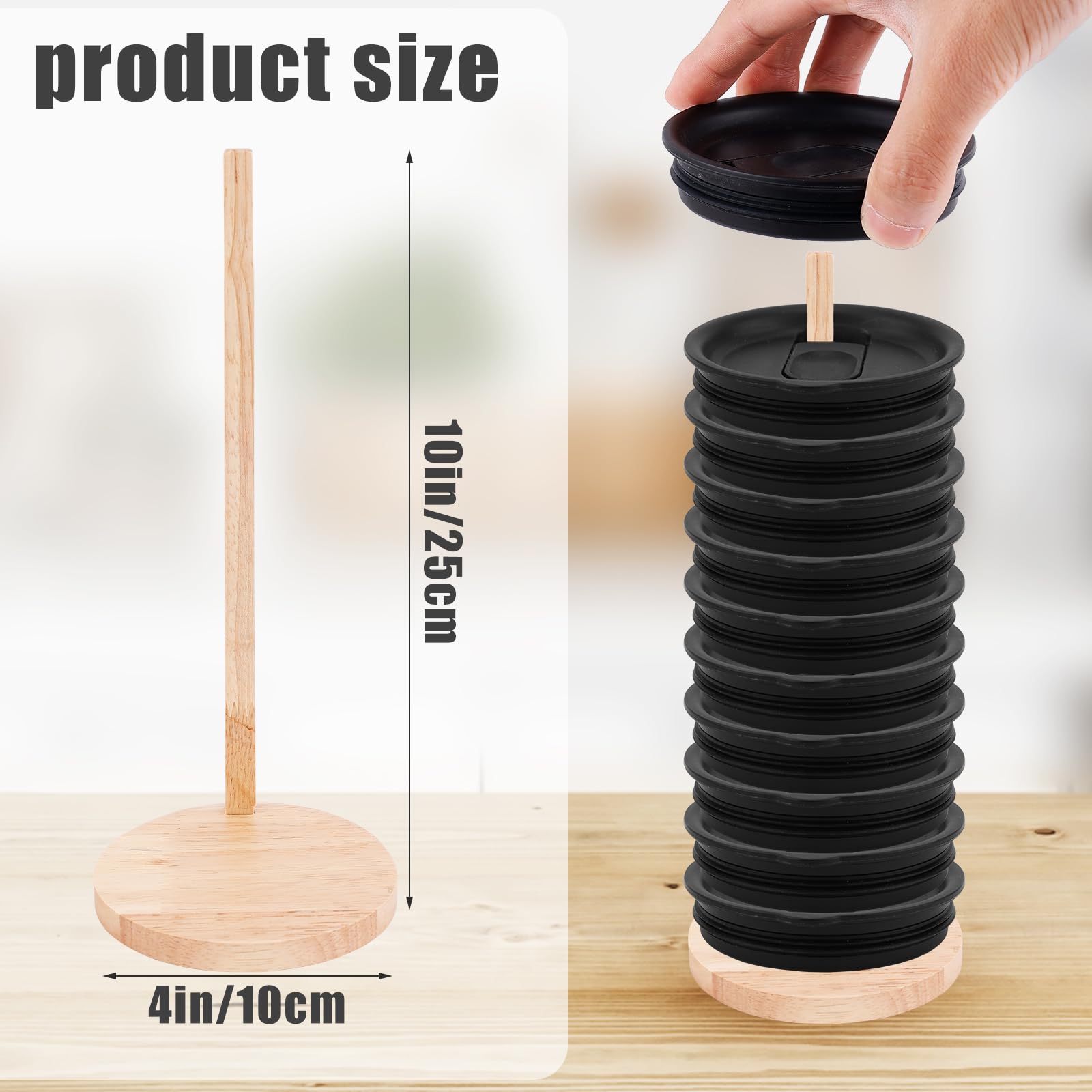 Peutier 2Pcs Tumbler Lid Organizers, Space-Saving Design Detachable Cup Lid Organizer Wooden Tumbler Lid Storage Rack Stand For