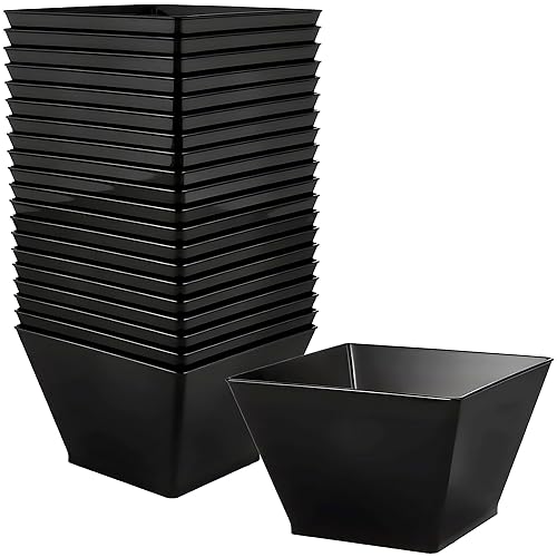 Lillian Tablesettings Plastic 8 oz  Black Rectangles Servingware  Pack of 20 Party Bowls  3.5 x 3.5 x 7.5 inches