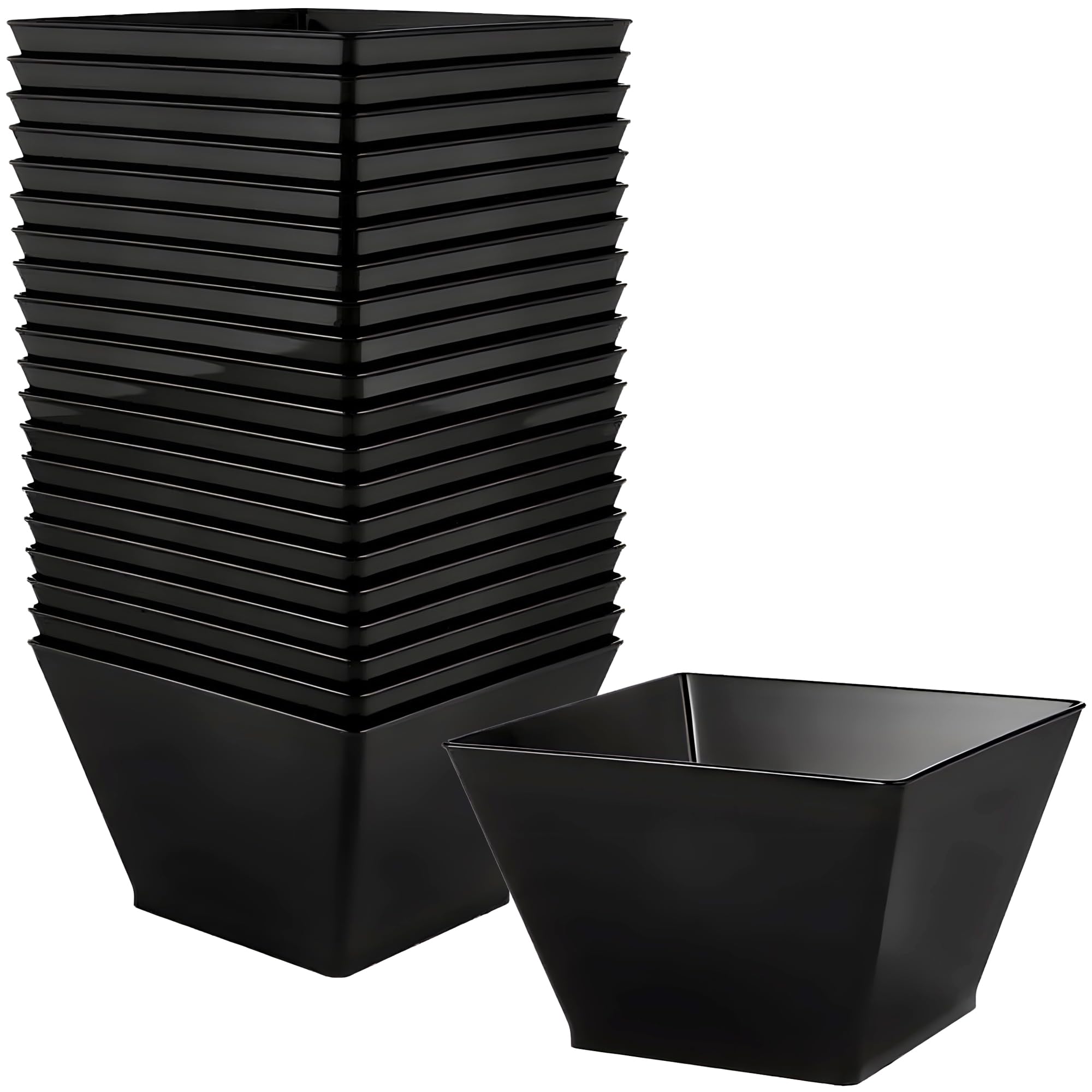 Lillian Tablesettings Plastic 8 oz  Black Rectangles Servingware  Pack of 20 Party Bowls  3.5 x 3.5 x 7.5 inches