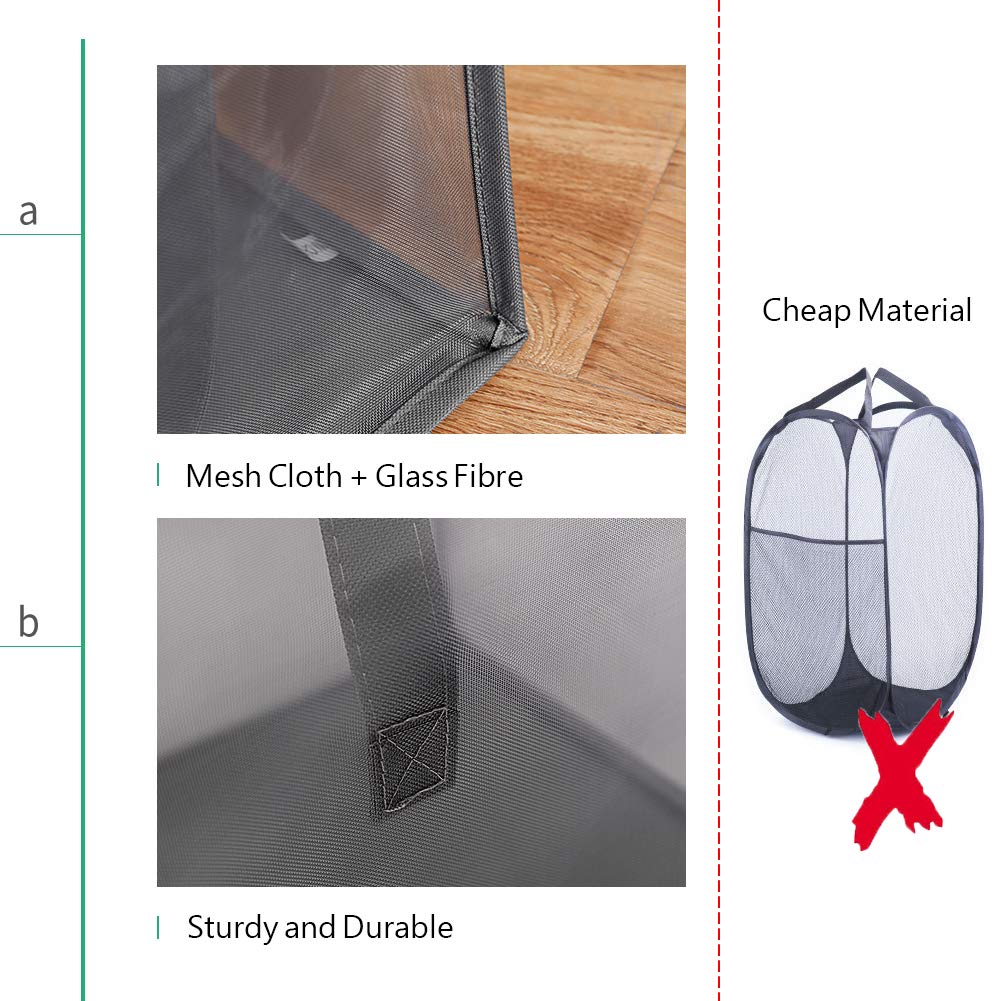 Laundry Hamper Bag with Handles Portable &Collapsible Dirty Clothes Mesh Basket Foldable for Washing Storage  Kids Room Dorm or Travel (Black  Single-Layer)
