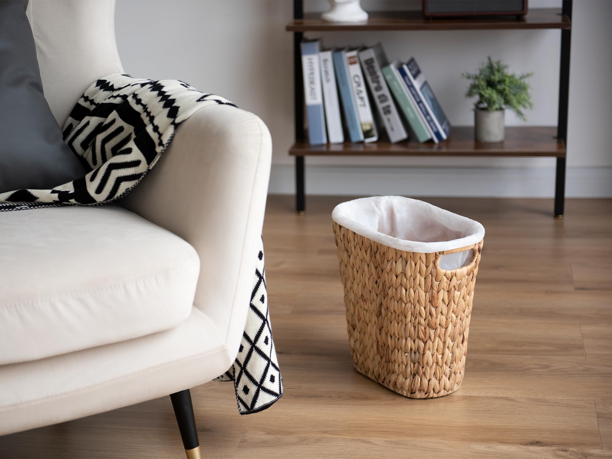 Storageworks Wicker Waste Basket, Wicker Trash Basket With Built-In Handles, Handwoven Water Hyacinth Trash Can, Wicker Garbage