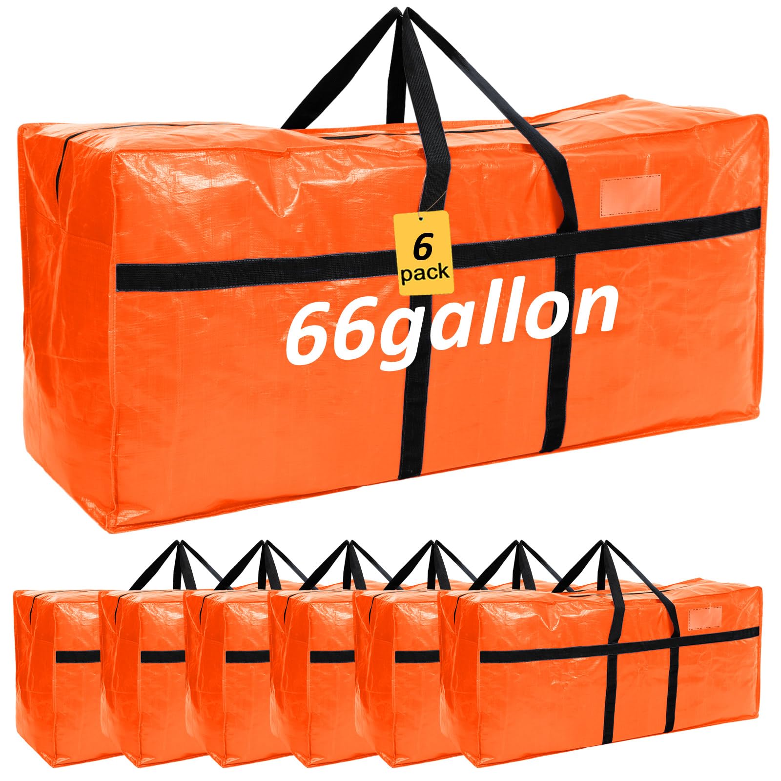 Clysee 6 Pcs 66 Gallon Large Moving Bags with Zipper and Handles Foldable Storage Duffle Bags Heavy Duty Extra Large Totes for C
