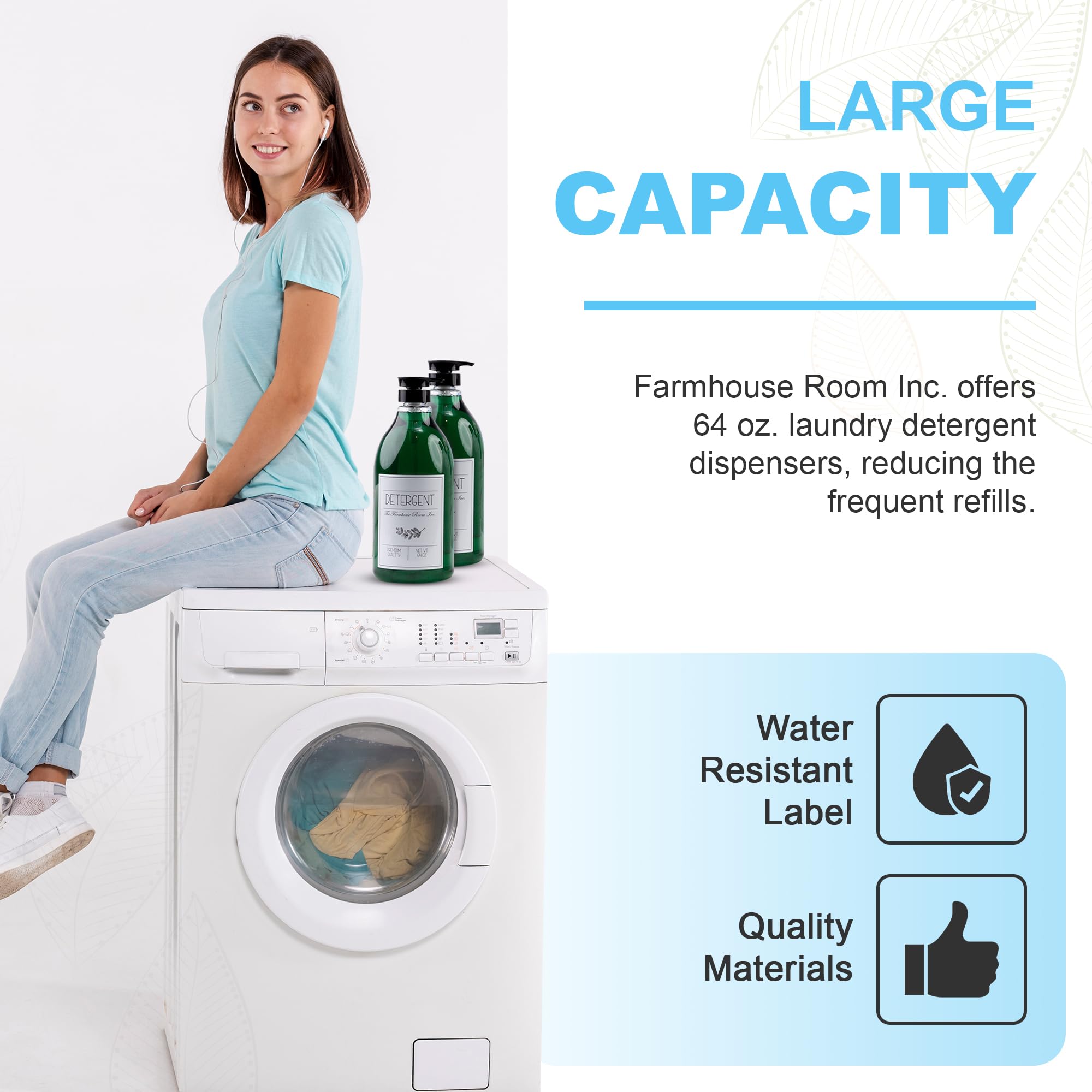 The Farmhouse Room Inc. Laundry Detergent Liquid Dispenser - Detergent Container For Laundry Room Organization - Bpa Free & Pet