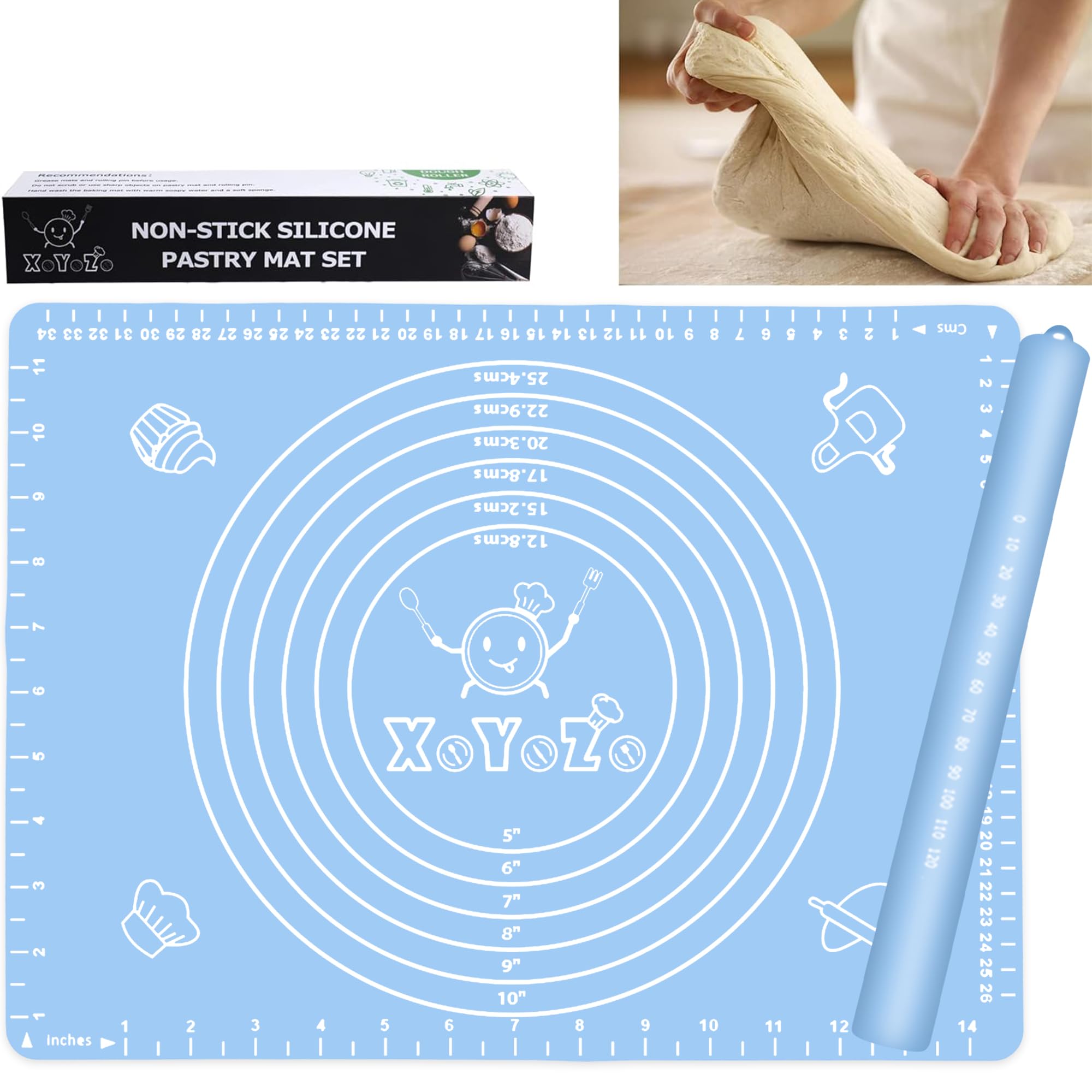 Rolling Pin Dough Roller Non Stick Silicone Baking Mat Set Rolling Pins For Baking Rodillo Para Masa For Making Dough,Pizza,Bisc