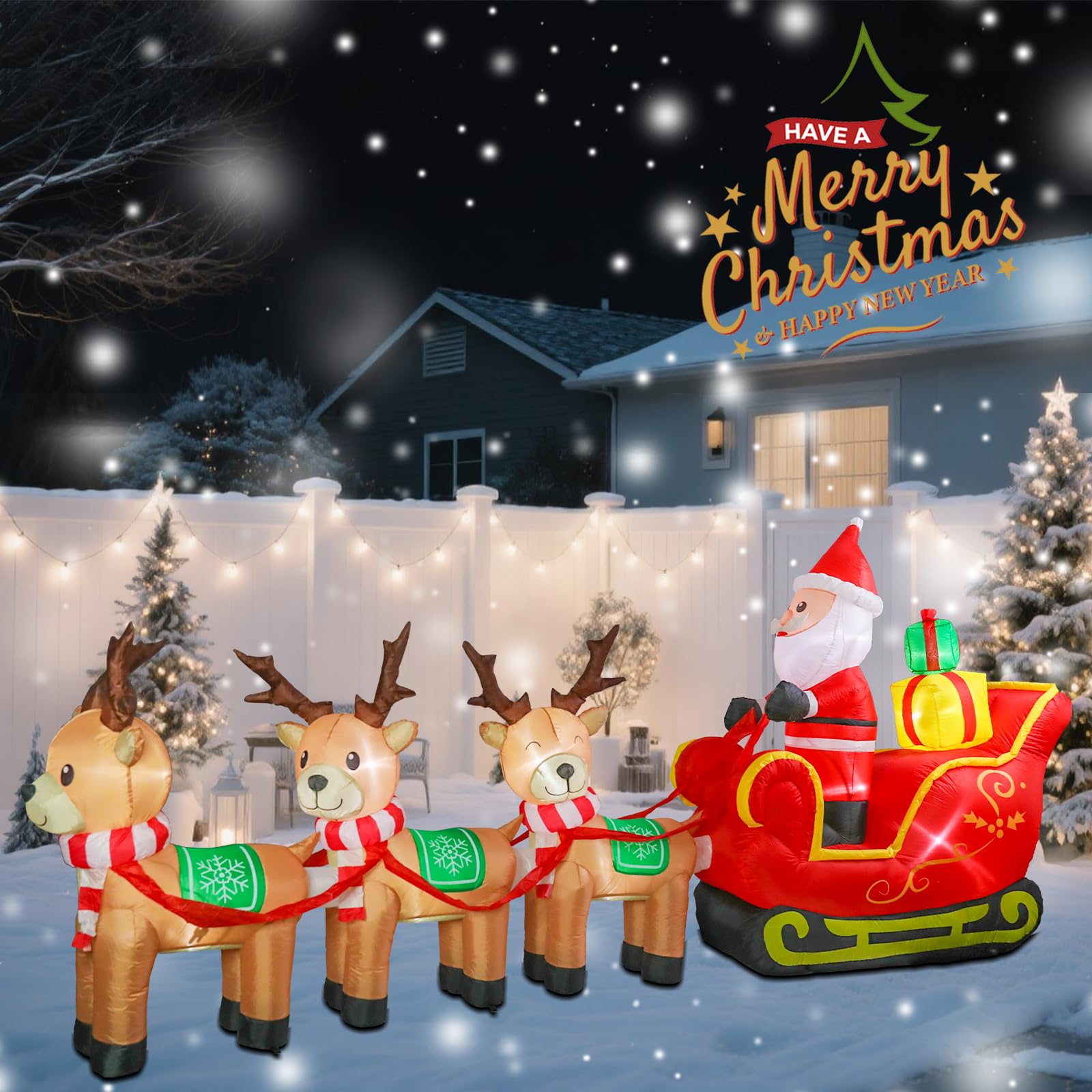 MUMTOP 12FT Long Christmas Inflatables Outdoor Decorations, Inflatables Santa Claus Sleigh with Reindeer Christmas Blow up Yard