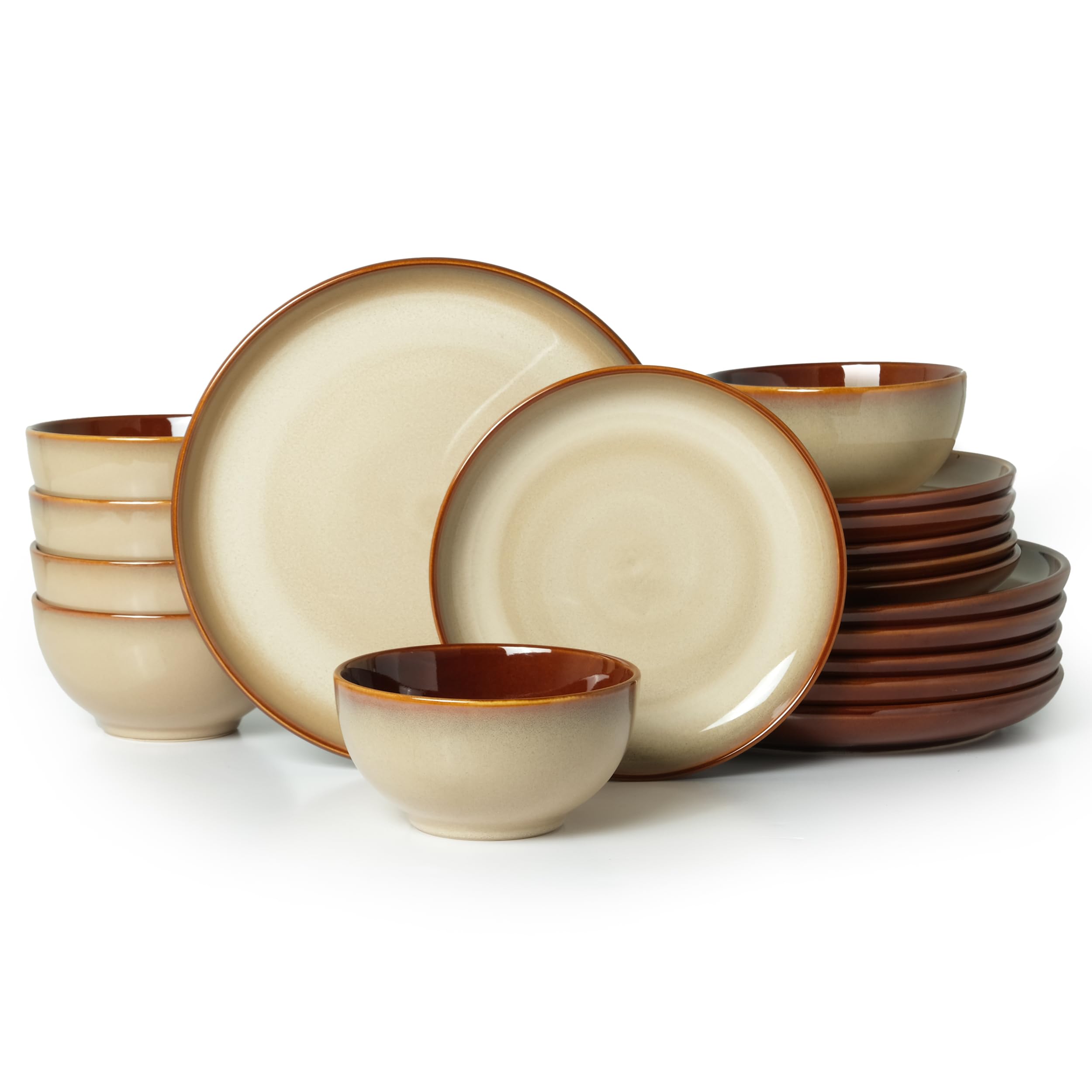 Pokini Ceramic Dish Set for 6, 18 Piece Dinnerware Set for Small to Medium Families, Reactive Glaze Design, Dishwasher & Microwa