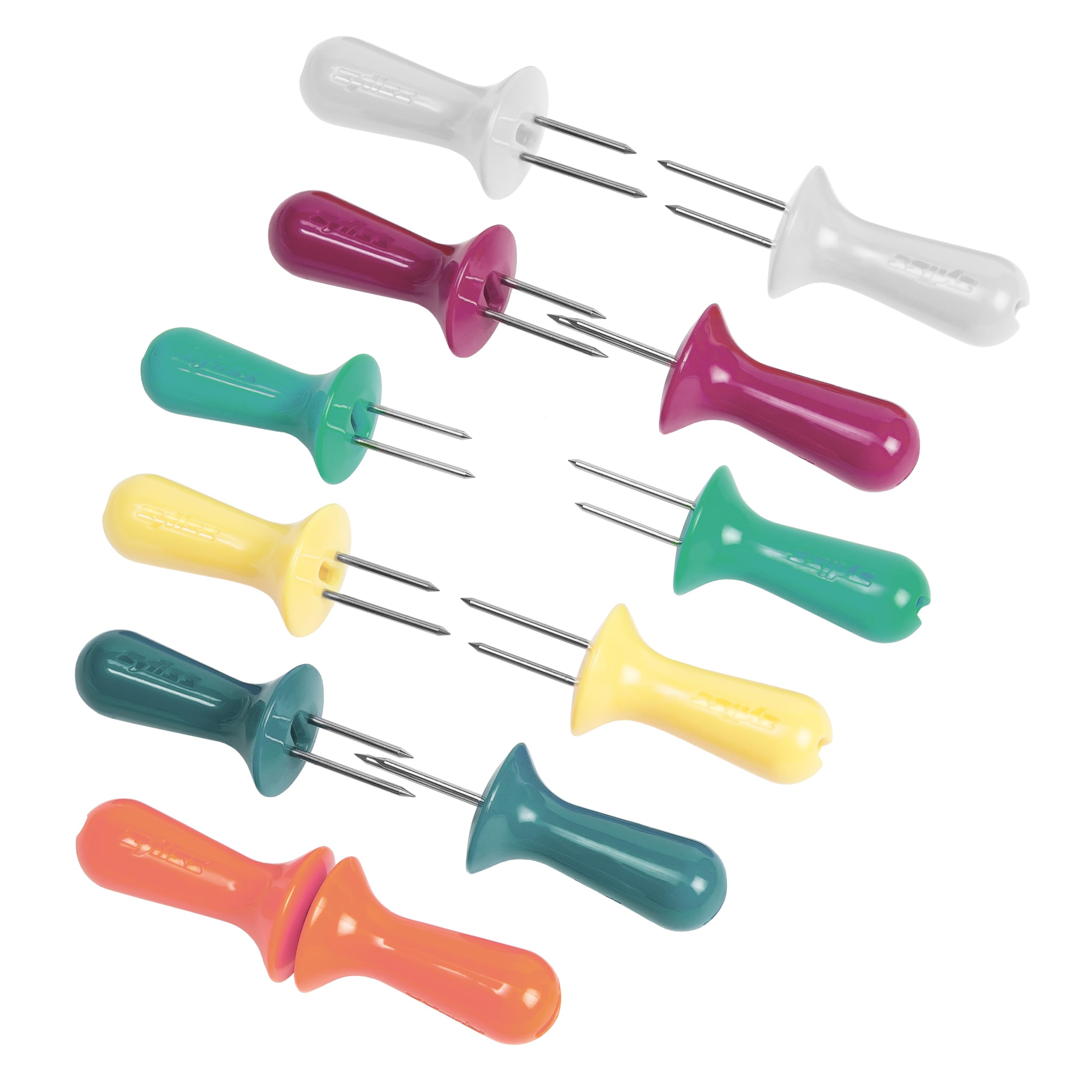 ZYLISS Corn Holders Set - Metal Skewers Holders - Comfort Grip BBQ Holders - Stainless Steel - Glossy - 8 Piece Set / 4 Pairs