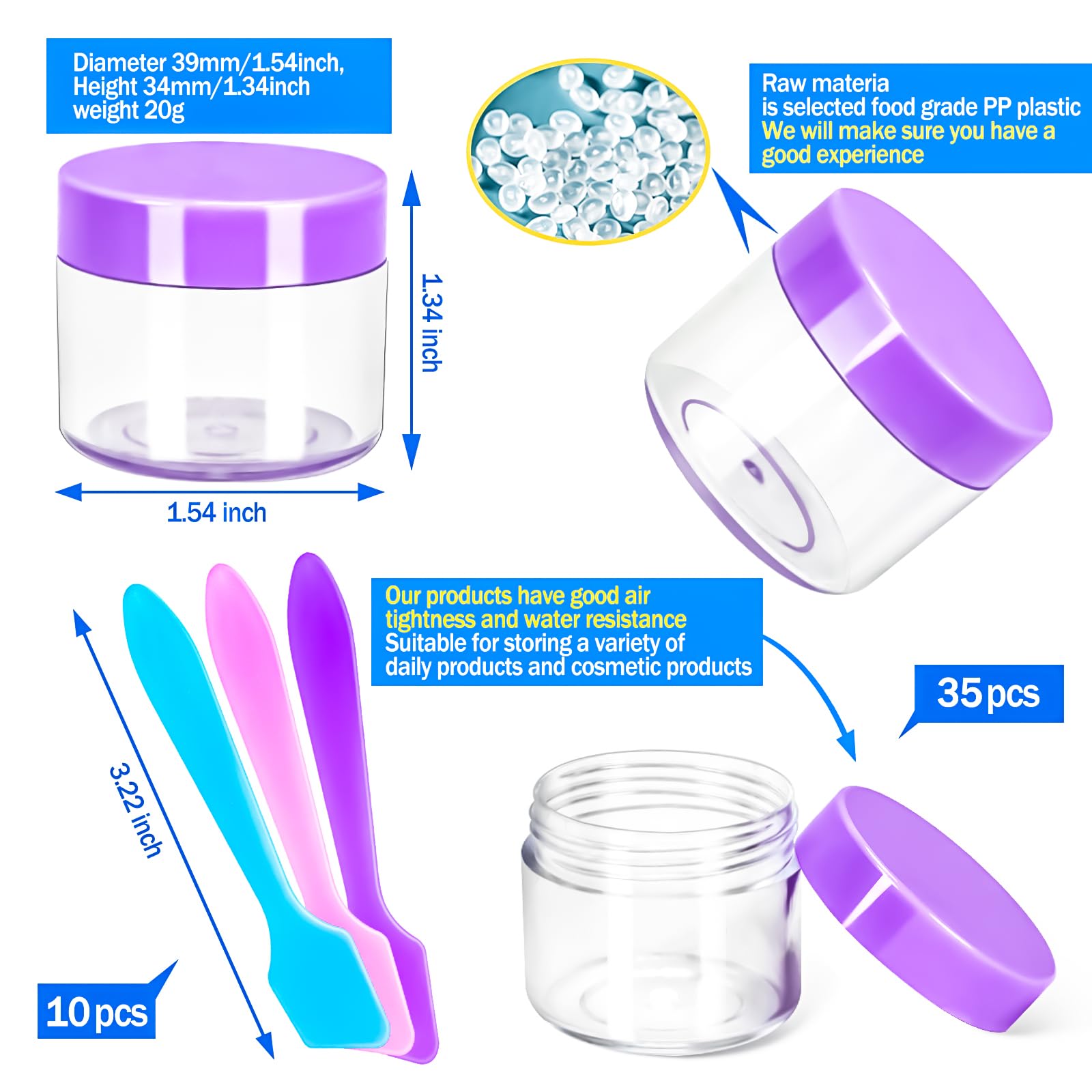 Motbach 35 Pcs 20G Empty Plastic Containers With Colored Lids,Small Makeup Sample Containers,0.7Oz Small Sample Pot Jars Round T