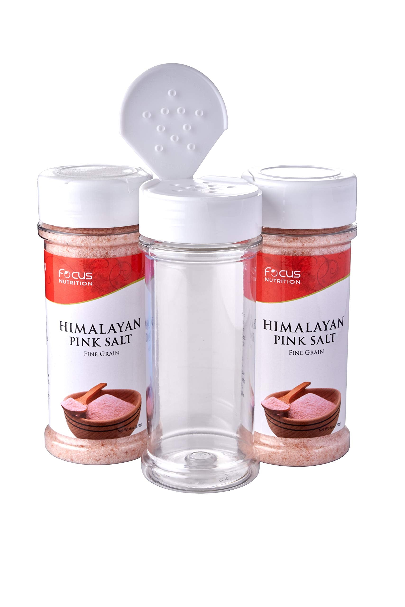 12 Pack of 6 Oz. Empty Clear Plastic Spice Bottles with White Sprinkle Top Lids For Storing and Dispensing Salt, Sweeteners and