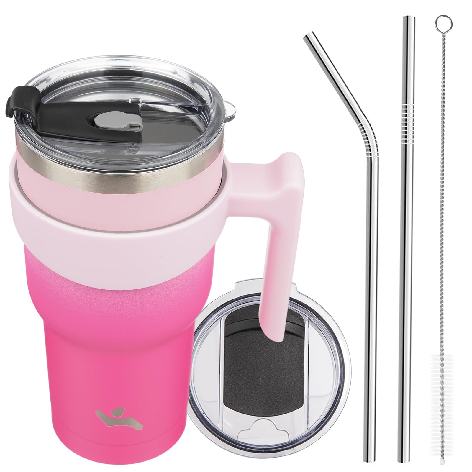 Konokyo 30 oz Tumbler with Handle and 2 Straw 2 Lid, Insulated Water Bottle Stainless Steel Vacuum Cup Reusable Travel Mug, Cher